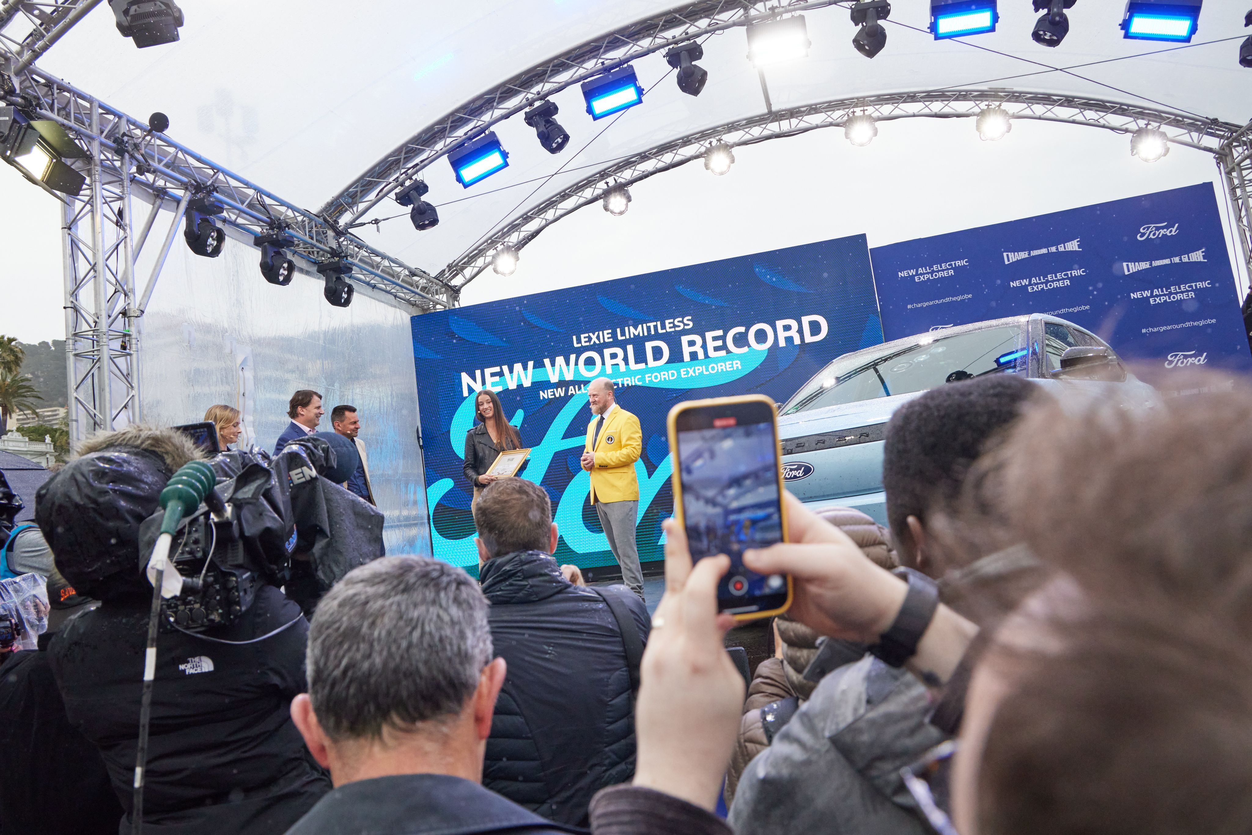 Lexie receiving her world record in Nice, France. LICENSE EXPIRES: PERPETUAL - LICENSE BY: Ford Europe LICENSE SCOPE: A - Earned editorial, press releases, press kits. B - All non-broadcast digital and online media. C - All non-broadcast digital and online media, plus Retail and POS (showrooms, events etc). D - All print media (newspaper, magazine etc) REGION: Global COPYRIGHT AND IMAGE RIGHTS: This content is solely for editorial use and for providing individual users with information. Any storage in databases, or any distribution to third parties within the scope of commercial use, or for commercial use is permitted with written consent from Ford of Europe only.