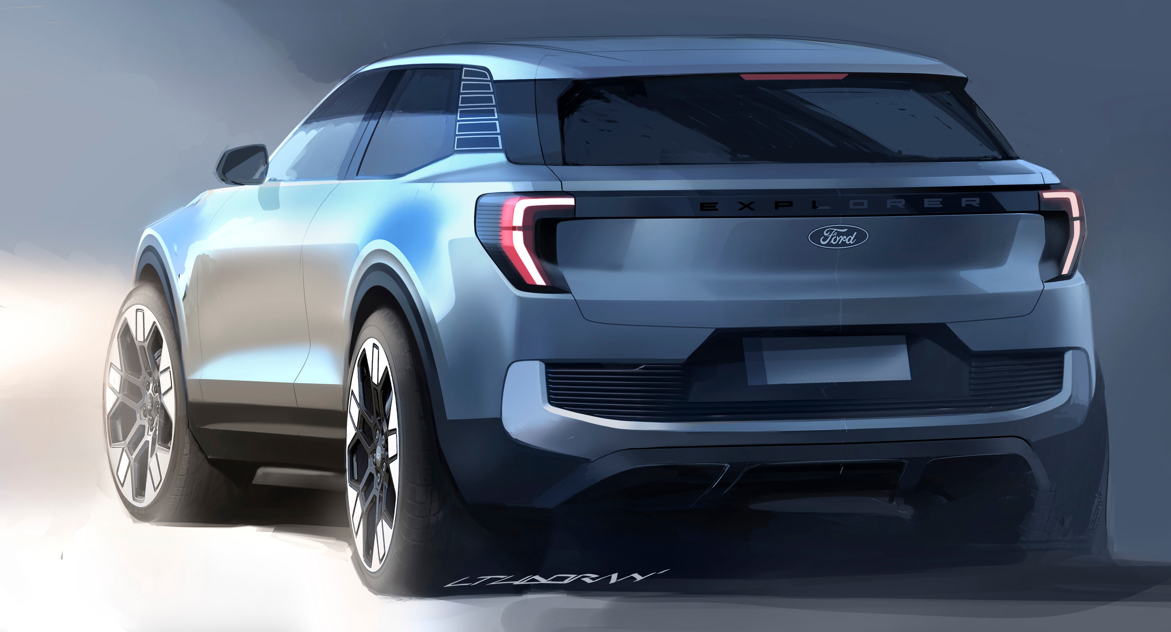 concept art of a ford explorer, back