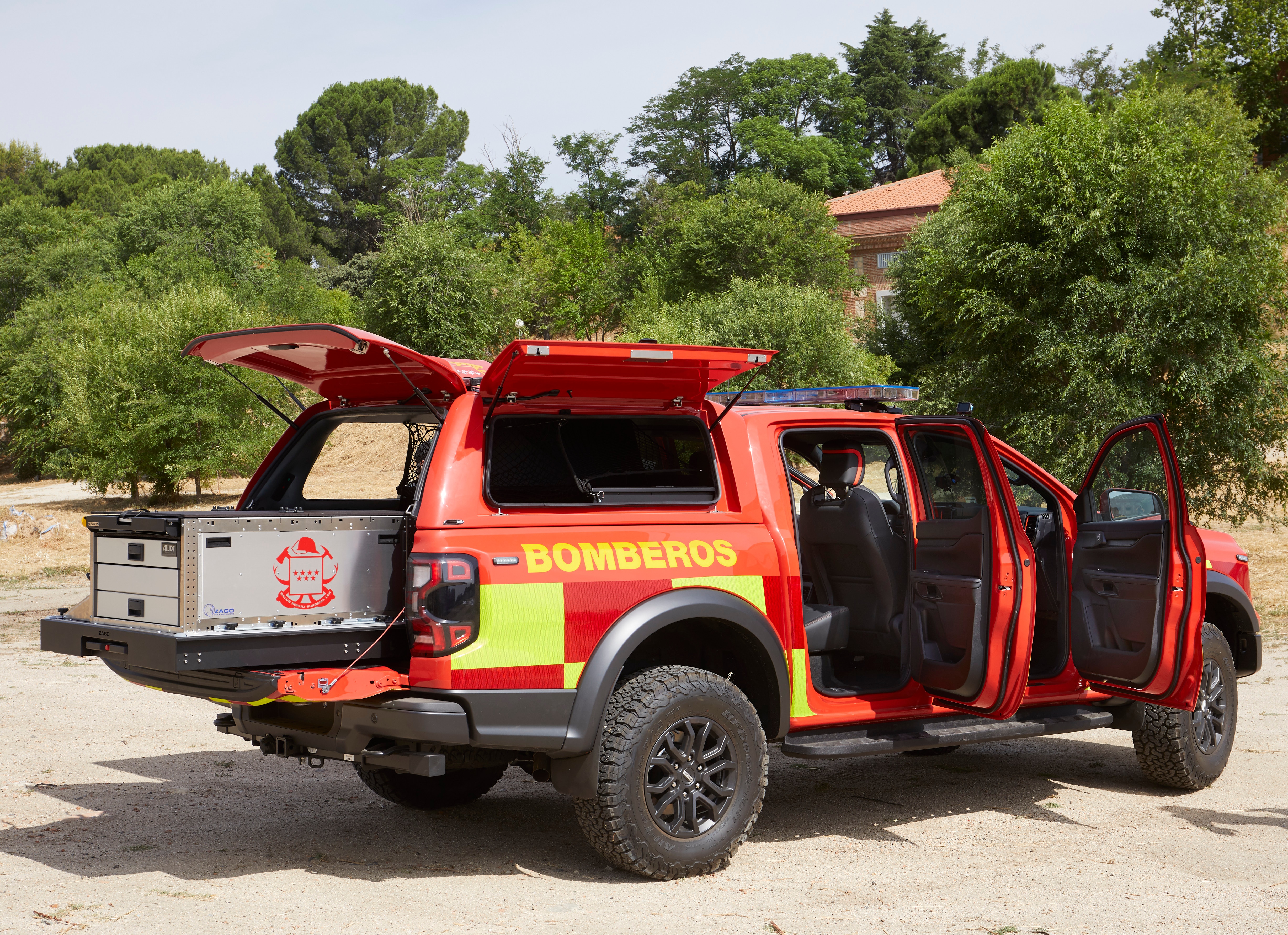 Each Ranger Raptor is specially converted to meet the demands of the fire department. LICENSE EXPIRES: In perp - LICENSE BY:Ford Europe LICENSE SCOPE: A - Earned editorial, press releases, press kits. C - All non-broadcast digital and online media, plus Retail and POS (showrooms, events etc). D - All print media (newspaper, magazine etc) REGION: Global COPYRIGHT AND IMAGE RIGHTS: This content is solely for editorial use and for providing individual users with information. Any storage in databases, or any distribution to third parties within the scope of commercial use, or for commercial use is permitted with written consent from Ford of Europe only.
