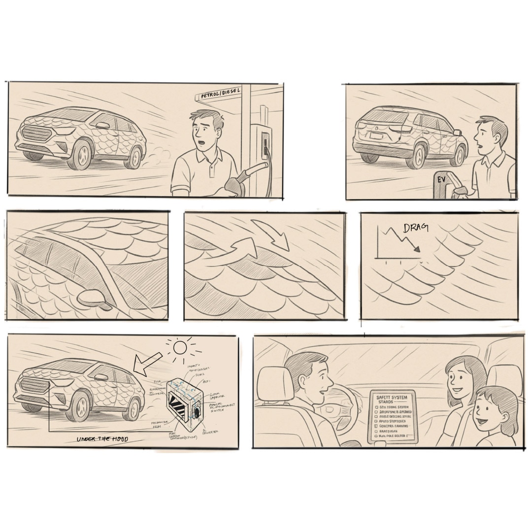 Storyboard detailing a potential real world application of Aqua Volt