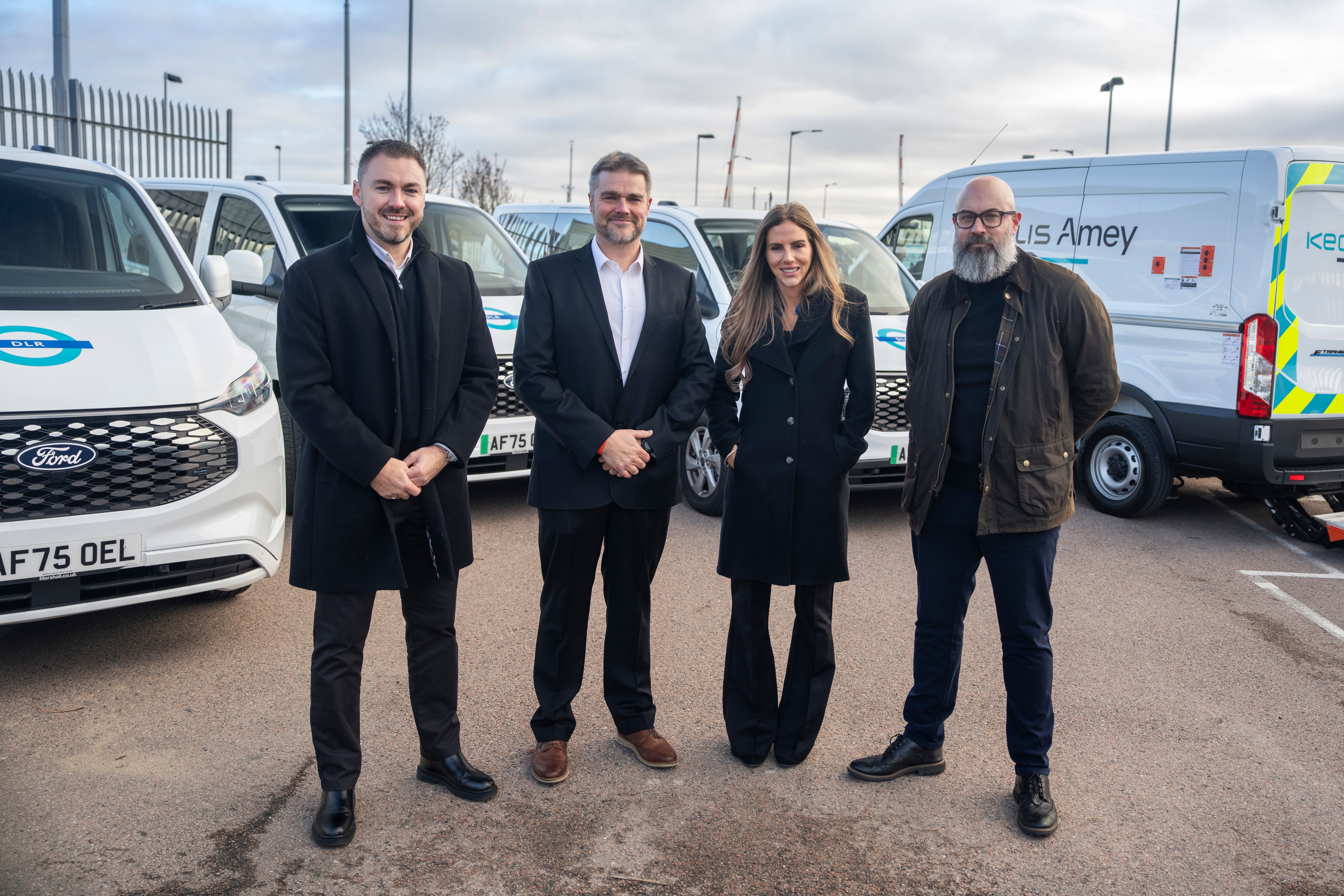 From left to right: Liam Bone, Regional Fleet Business Manager, Ford of Britain and Ireland; Simon Kidsley - Fire and Fleet Assurance Manager, KeolisAmey Docklands; Ellie Vujasevic - Senior Business Development Manager, DriveElectric; James Craven - LCV sales manager, Marshall Motor Group
