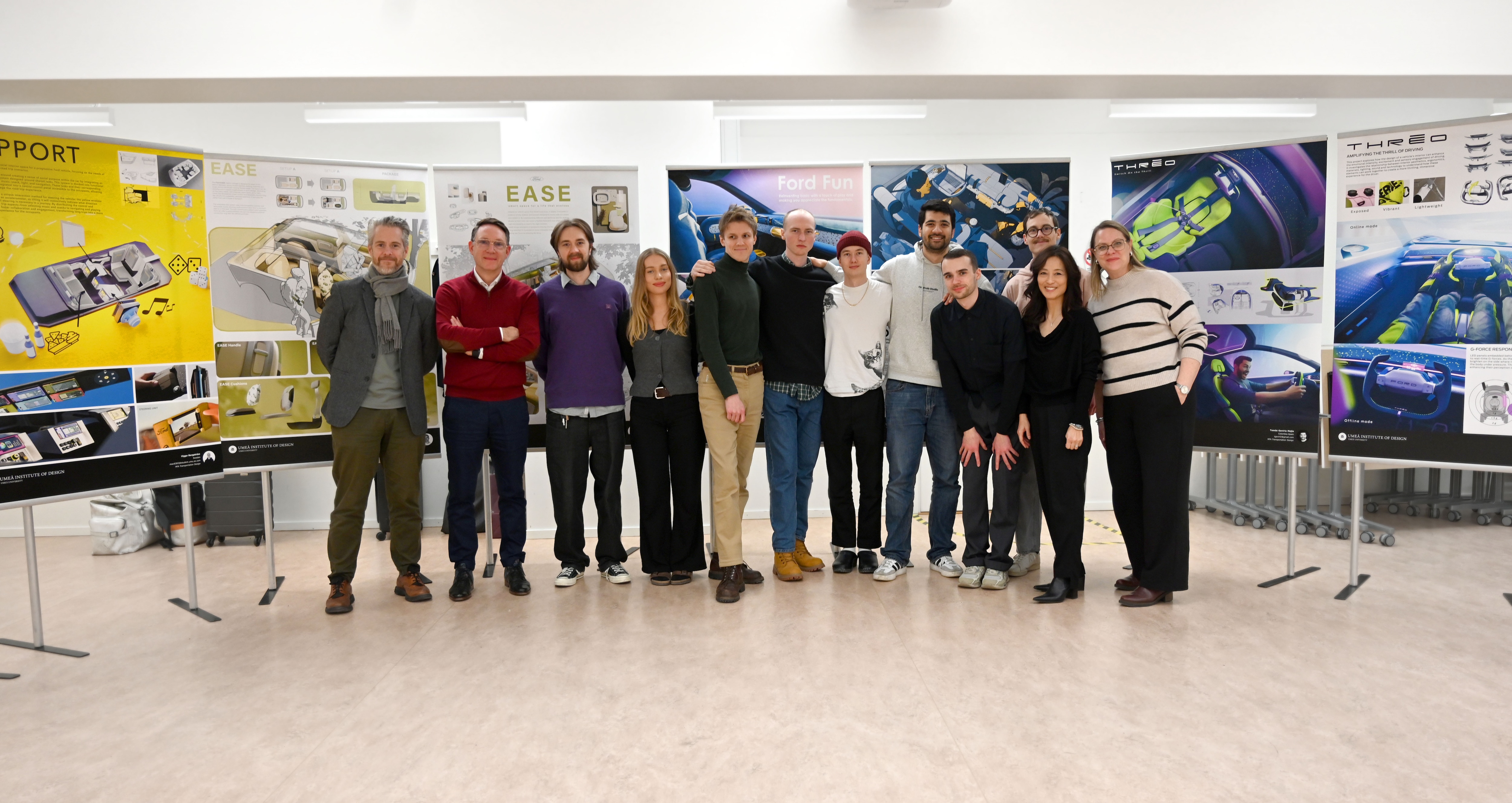 Ford designers, including Amko second in from the left, with the students during the presentations at Umeå Institute of Design in Sweden