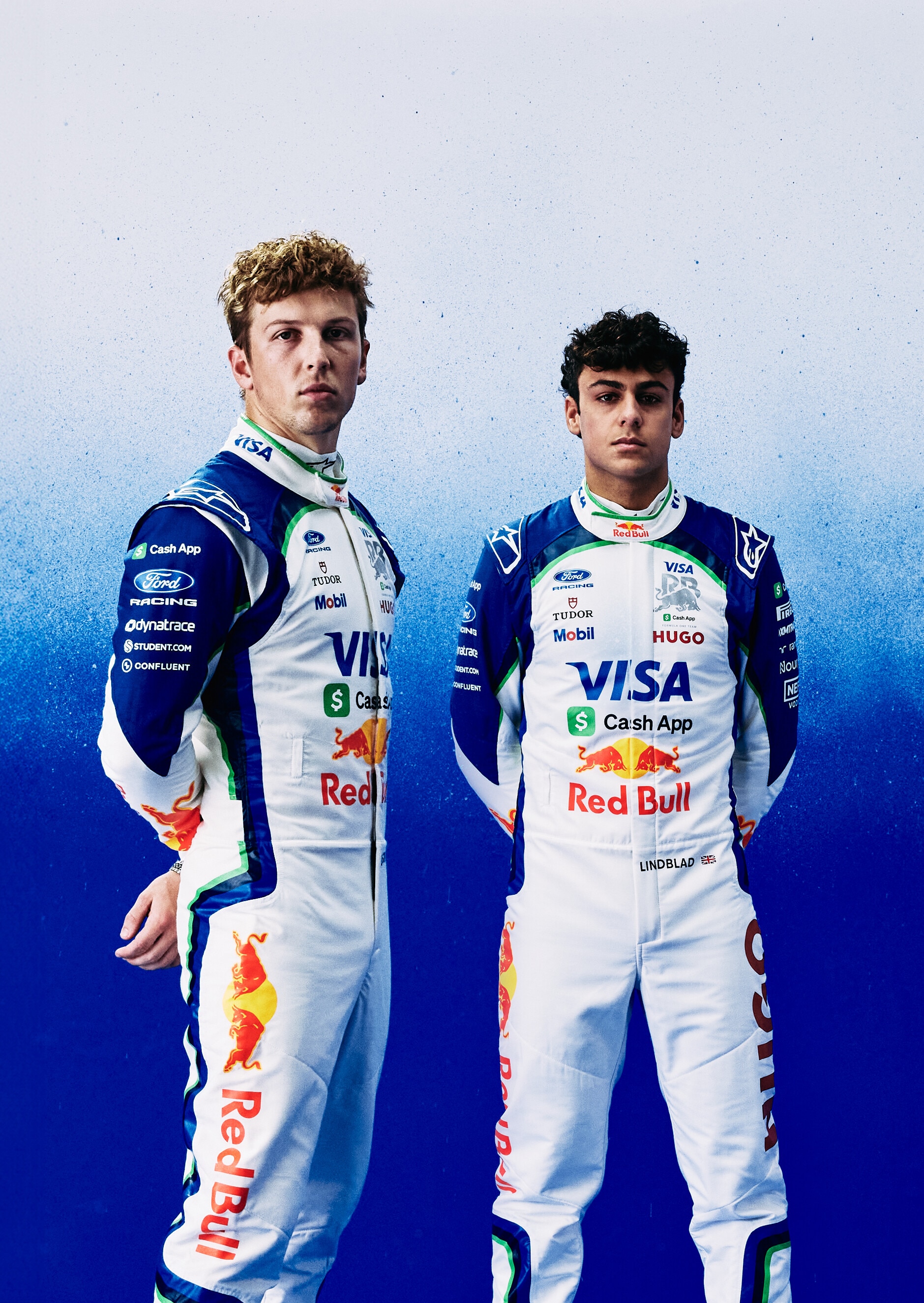Liam Lawson and Arvid Lindblad pose for a portrait wearing the Visa Cash App Racing Bulls race suit for the 2026 season, on January 13, 2026. // VCARB / Red Bull Content Pool // SI202601130283 // Usage for editorial use only // 
