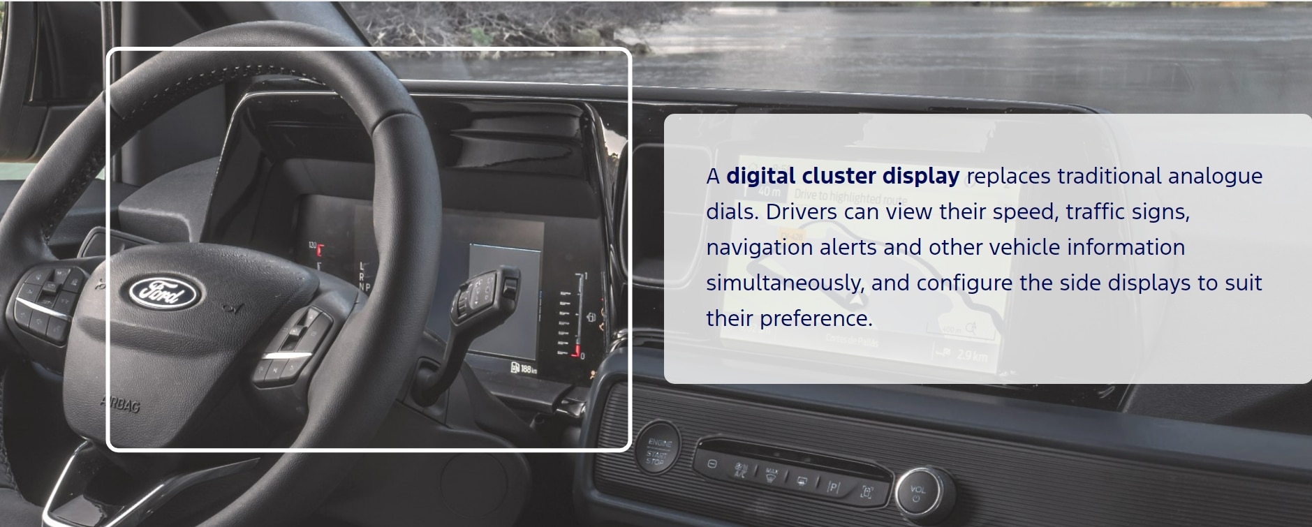 Tourneo Courier's digital display. Tourneo Courier Active on the road. Tourneo Courier on the road. License valid for earned editorial, press releases and press kits in Europe only. This content is solely for editorial use and for providing individual users with information. Any storage in databases, or any distribution to third parties within the scope of commercial use, or for commercial use is permitted with written consent from Ford in Europe GmbH only.