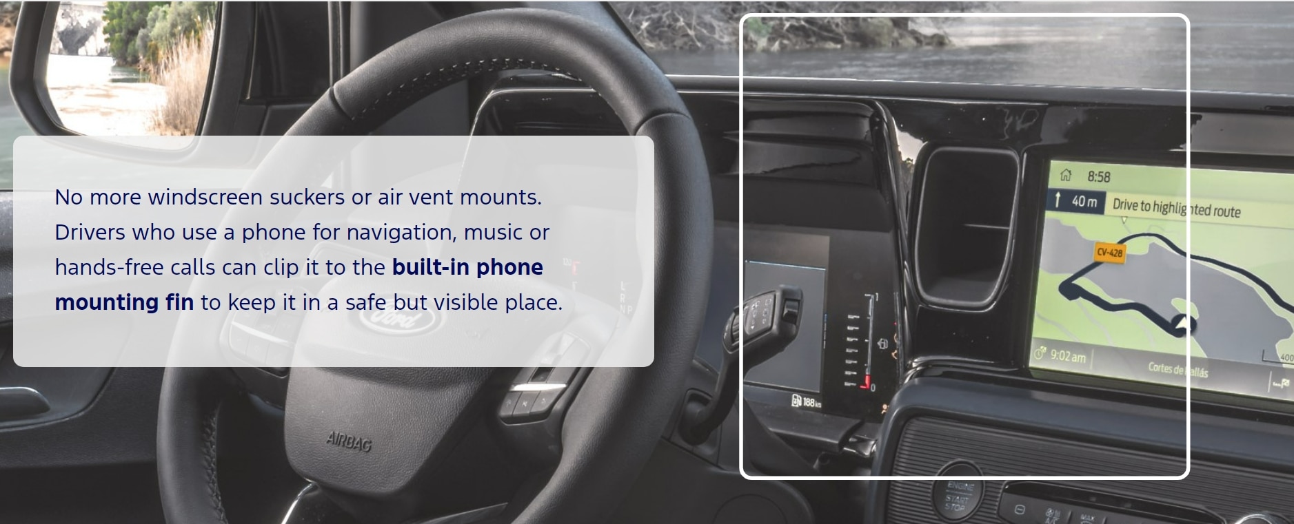Tourneo Courier drivers can mount their phone to the built-in mounting fin. . License valid for earned editorial, press releases and press kits in Europe only. This content is solely for editorial use and for providing individual users with information. Any storage in databases, or any distribution to third parties within the scope of commercial use, or for commercial use is permitted with written consent from Ford in Europe GmbH only.