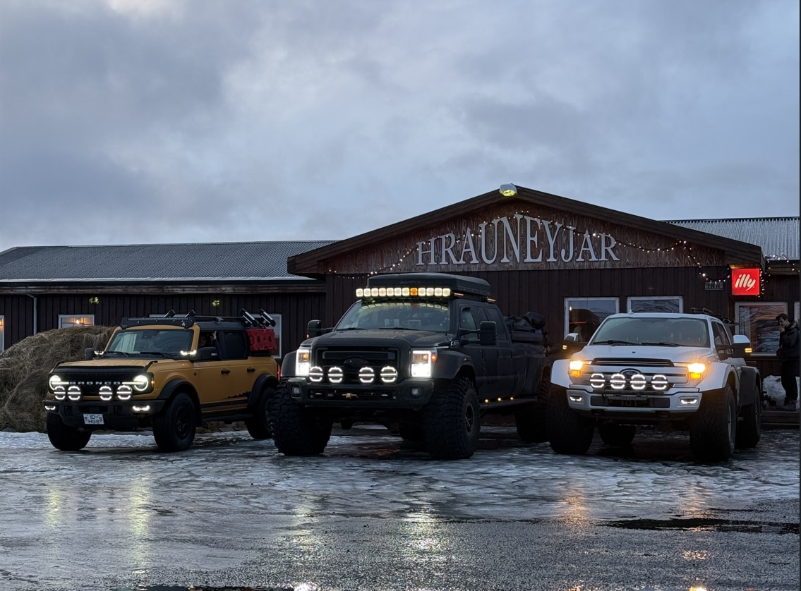 From left to right: The Bumblebee (Bronco), the Beast (F-350), and Beauty (F-150)