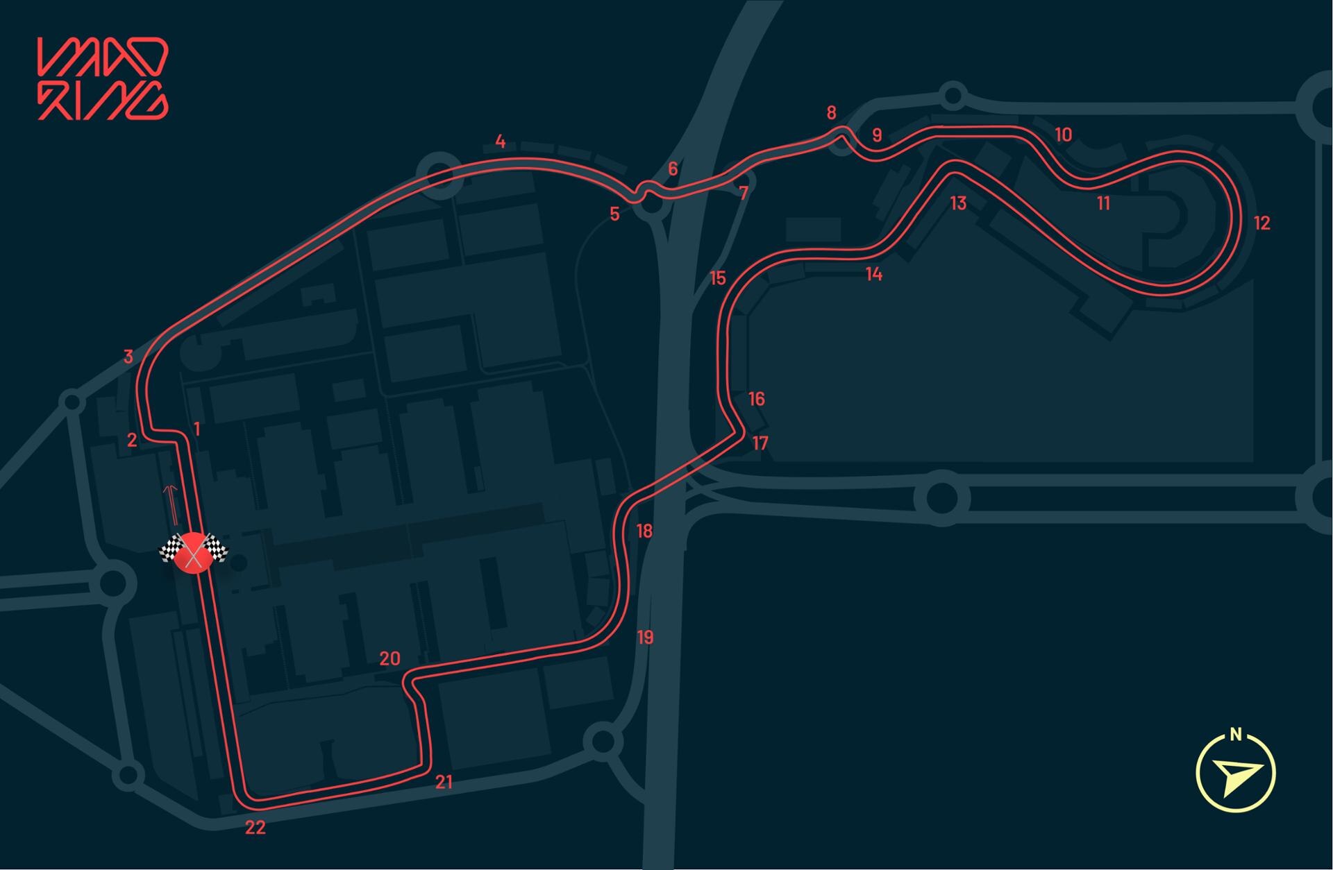 The 5.4-kilometre layout features 22 corners, chicanes, and a dramatic banked turn.