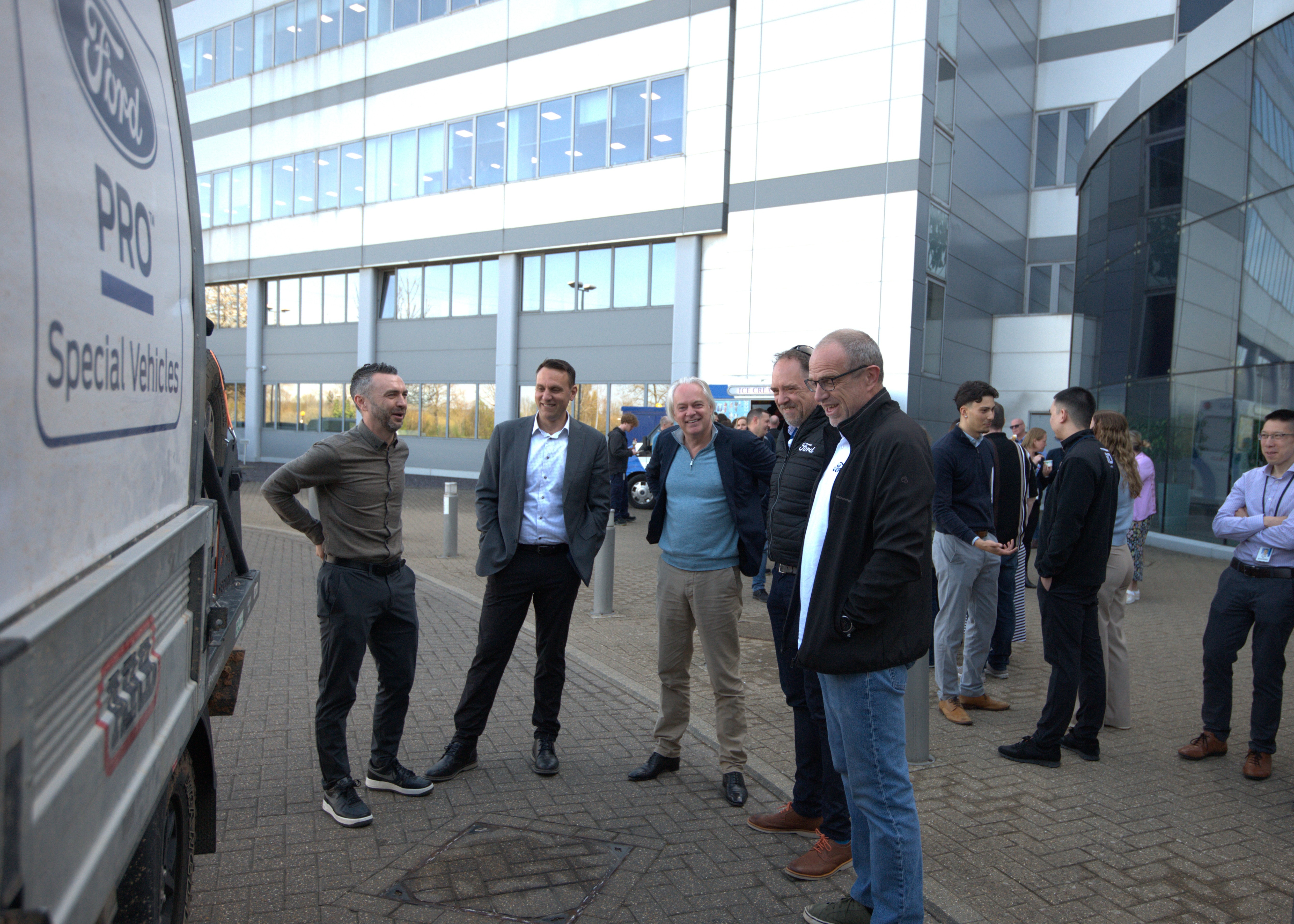 James and me showing Ford Pro's senior leaders in Europe around the battle-scarred Transit on its return to Dunton