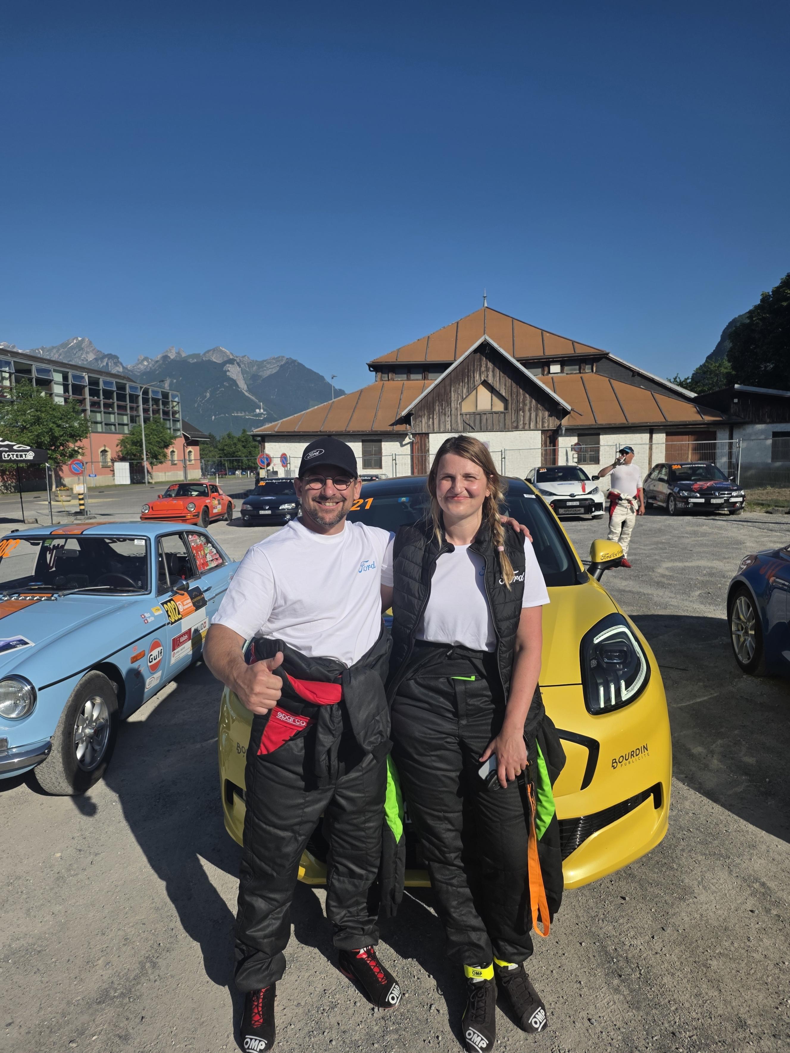 Guillaume and Stéphanie getting ready for the Rallye du Chablais in the Puma Gen-E.