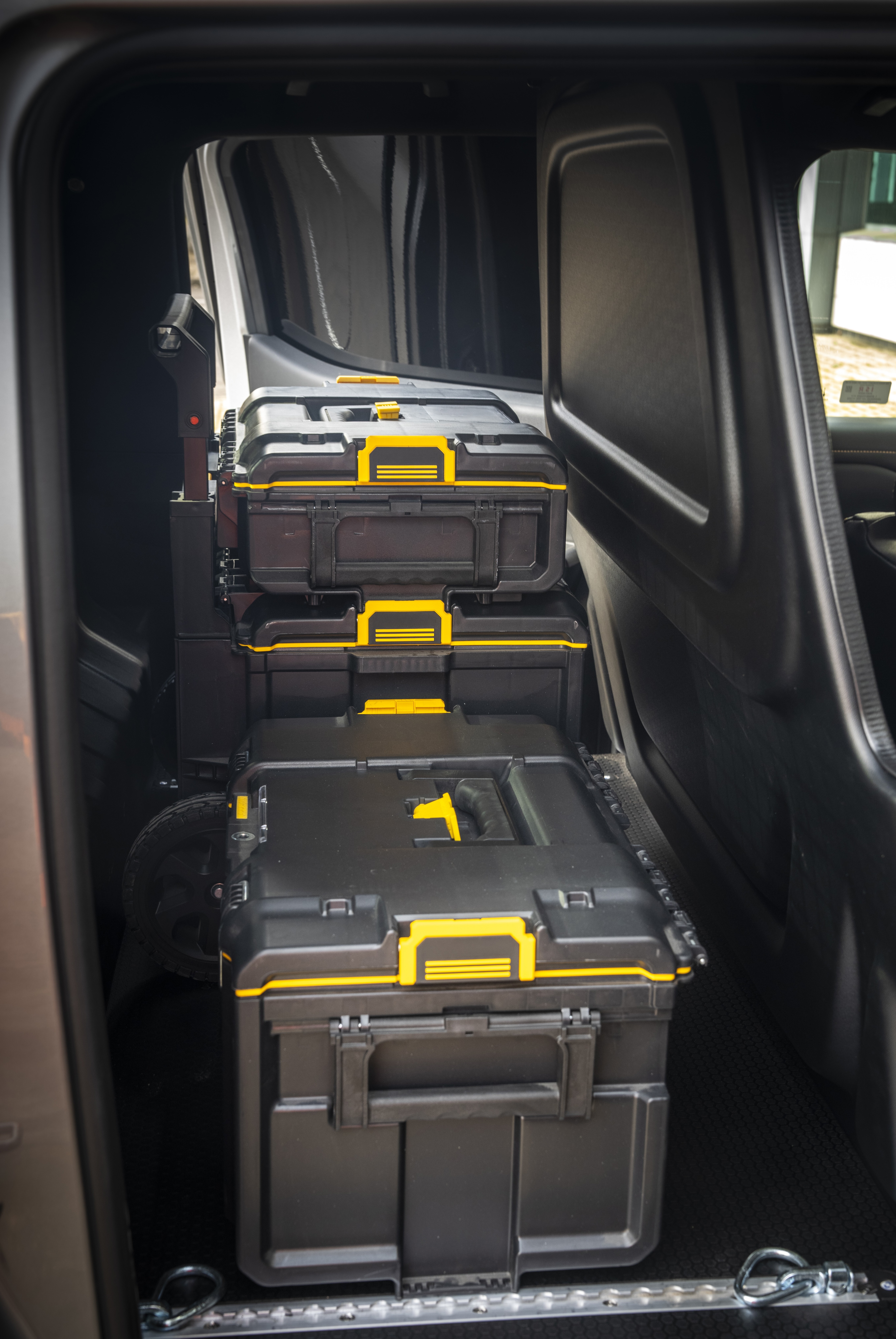 The rear cabin space is designed to be used for storage of toolboxes and work equipment.
