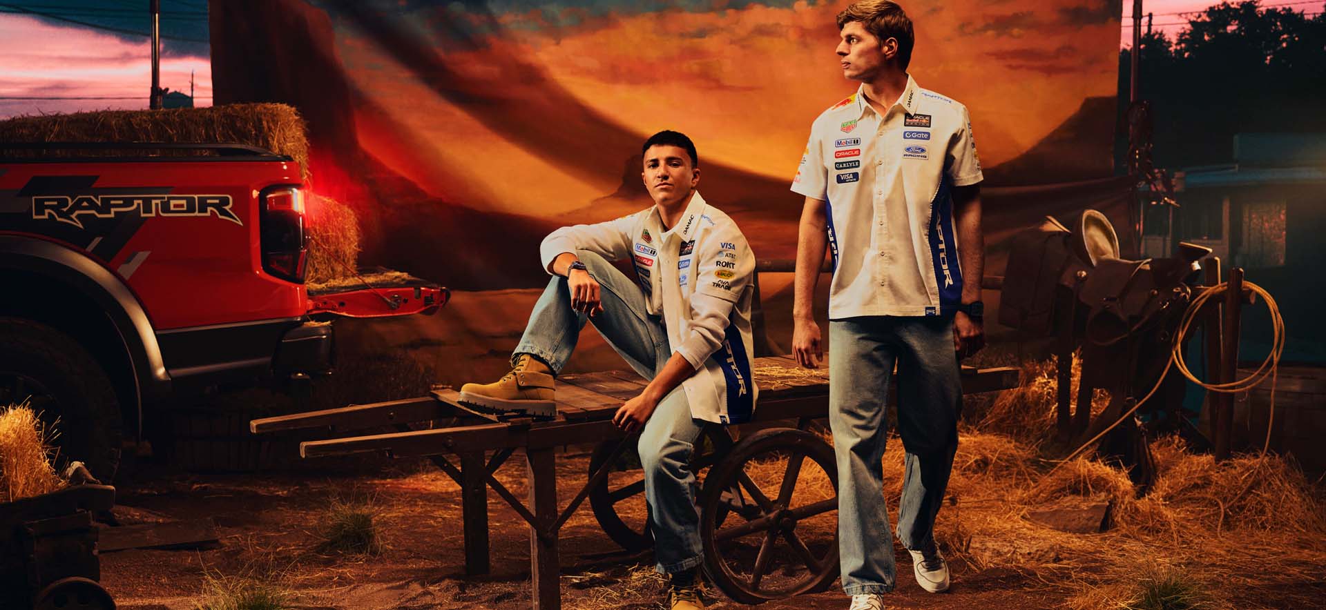 Isack Hadjar and Max Verstappen pose for a portrait during a brand shoot for Red Bull Racing in Austin, Texas, USA, on June 8, 2025. // Will Cornelius / Red Bull Content Pool // SI202610010422 // Usage for editorial use only // 
