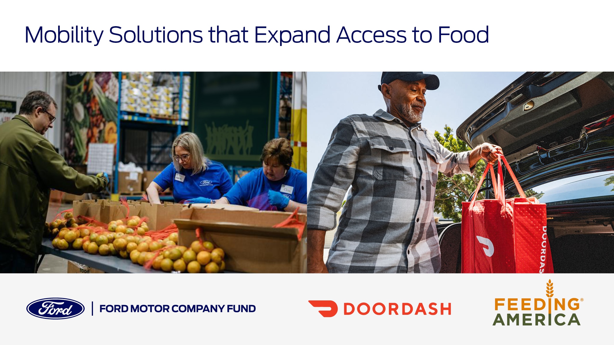 Ford Fund announces a $2.3 million investment in mobility solutions focused on expanding access to fresh food in cities where Ford has manufacturing plants. 
