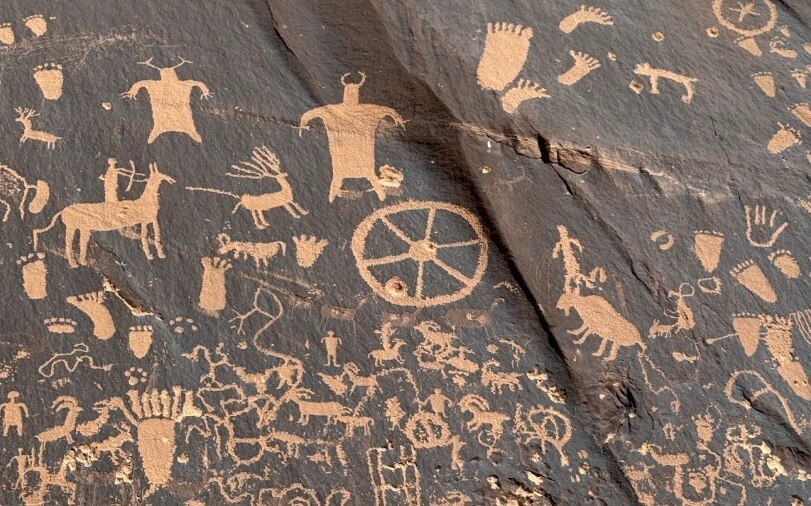One of the largest known collections of petroglyphs at the Newspaper Rock Archaeological Site.