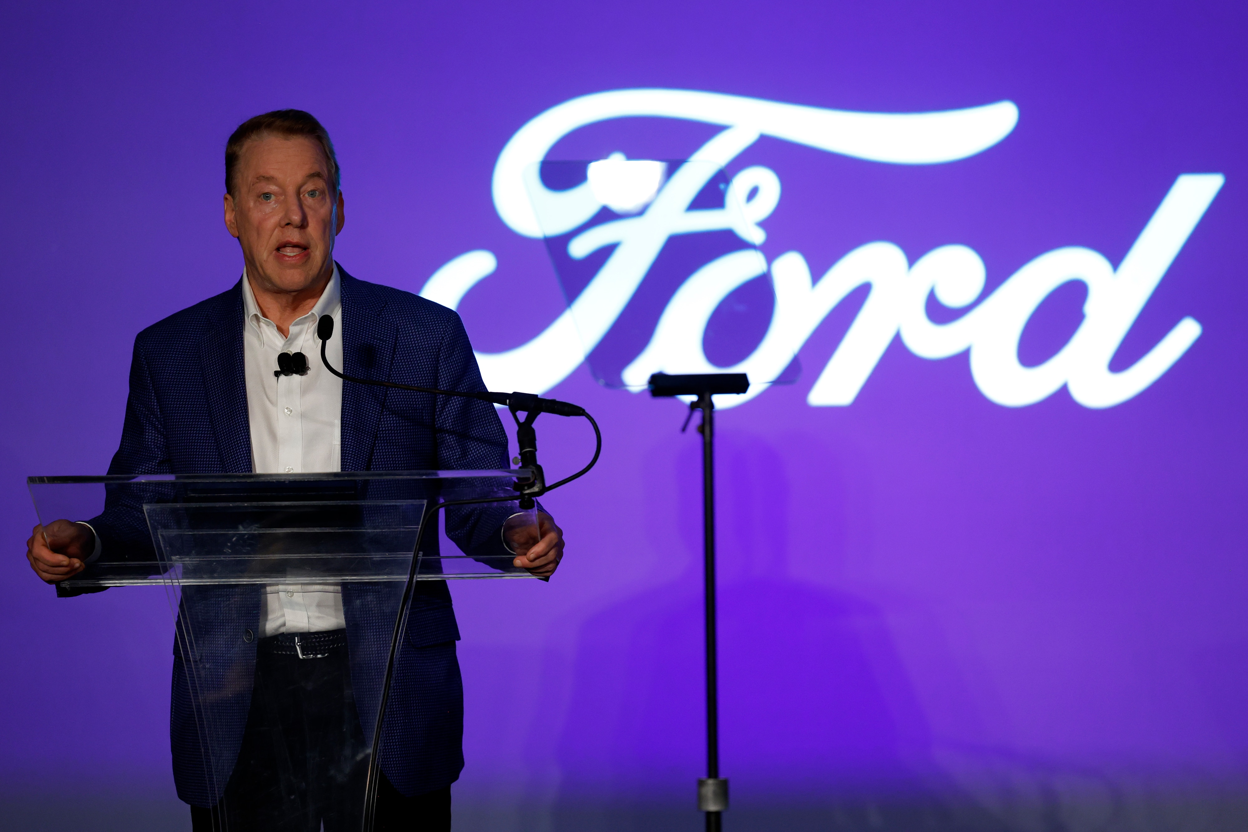 Bill Ford, executive chairman of Ford Motor Company, delivers remarks on the future of American manufacturing at their Rouge Visitor Center in Dearborn, Michigan, on Monday, October 16, 2023. (Photo by Jeff Kowalsky/Ford Motor Co.)