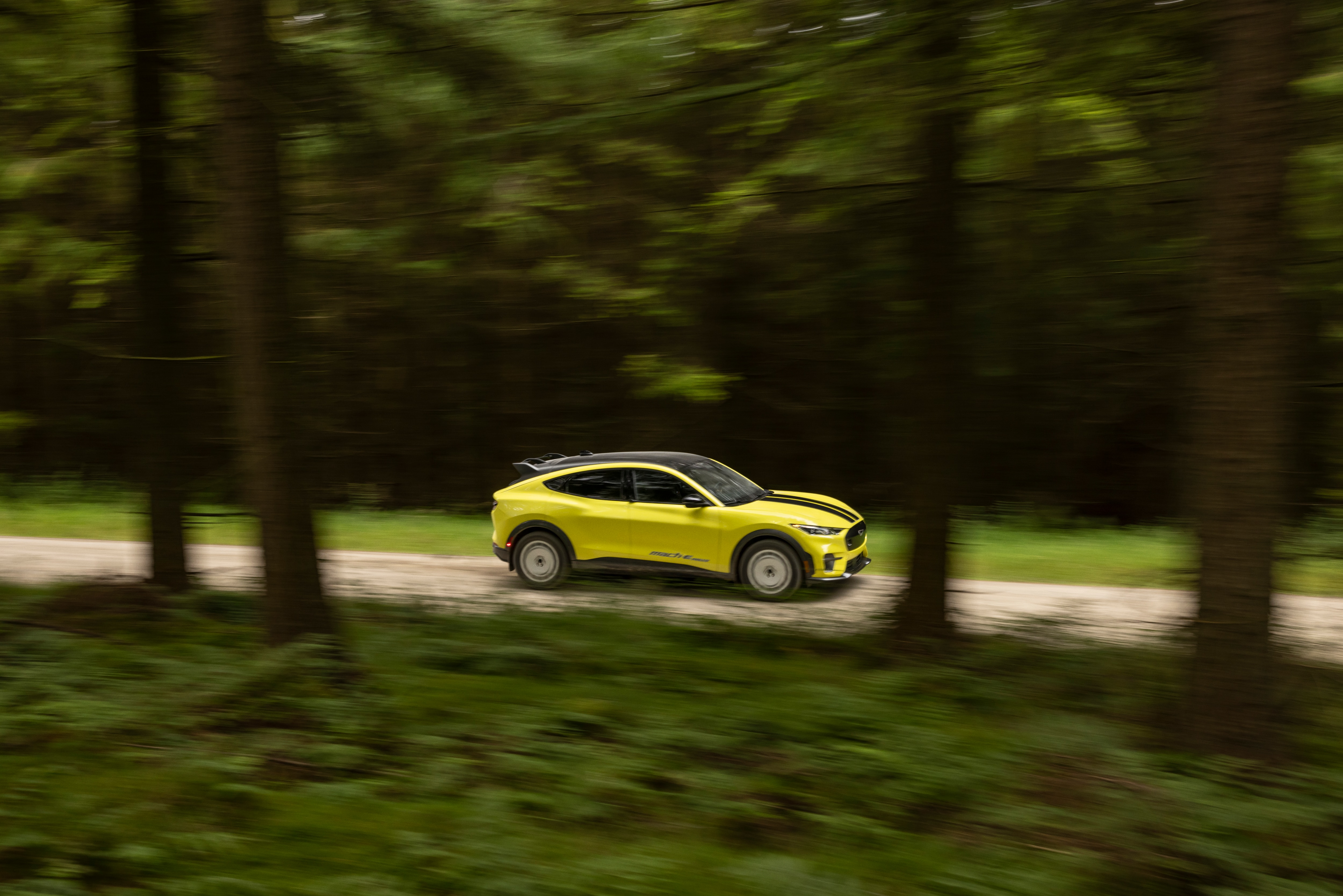 The Ford Mustang Mach-E® Rally takes Mustang freedom and fun onto dirt roads. Prototype model shown with available Ford accessories.