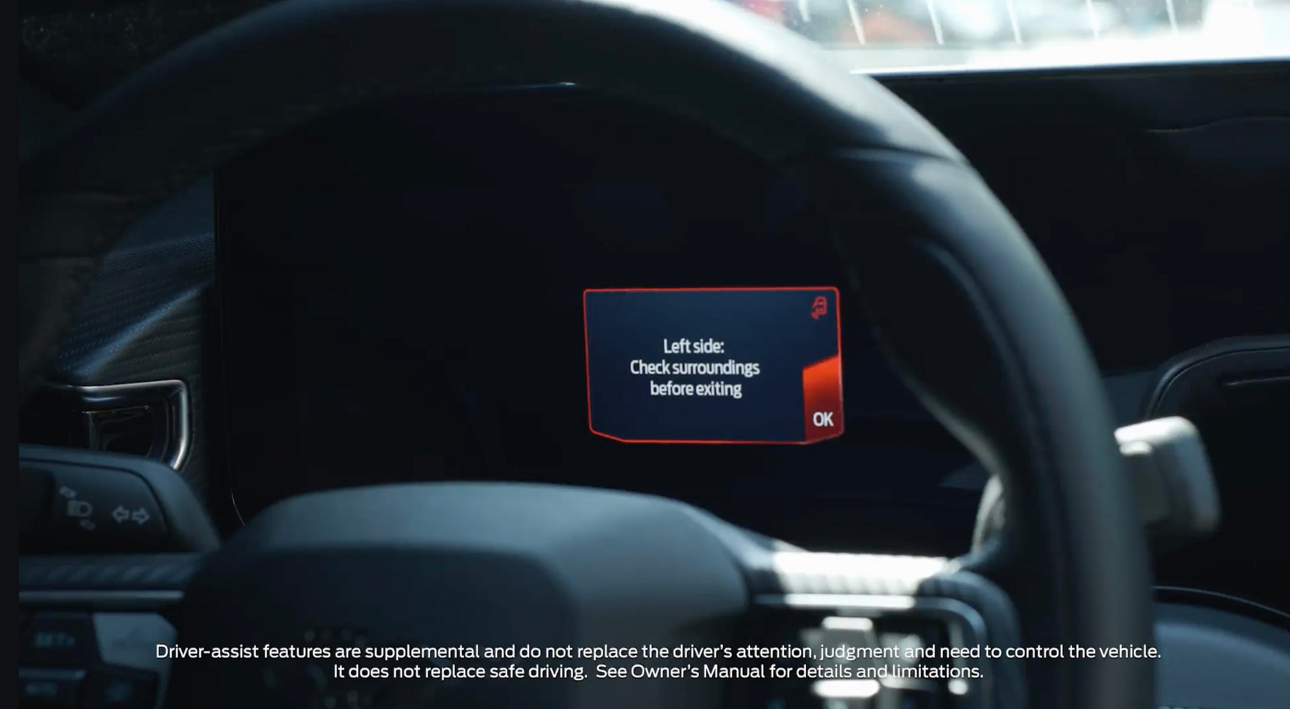 Exit Warning is a new feature available on 2024 Mustang that aims to help safely share the road and protect vulnerable road users like cyclists, scooter riders and pedestrians.
