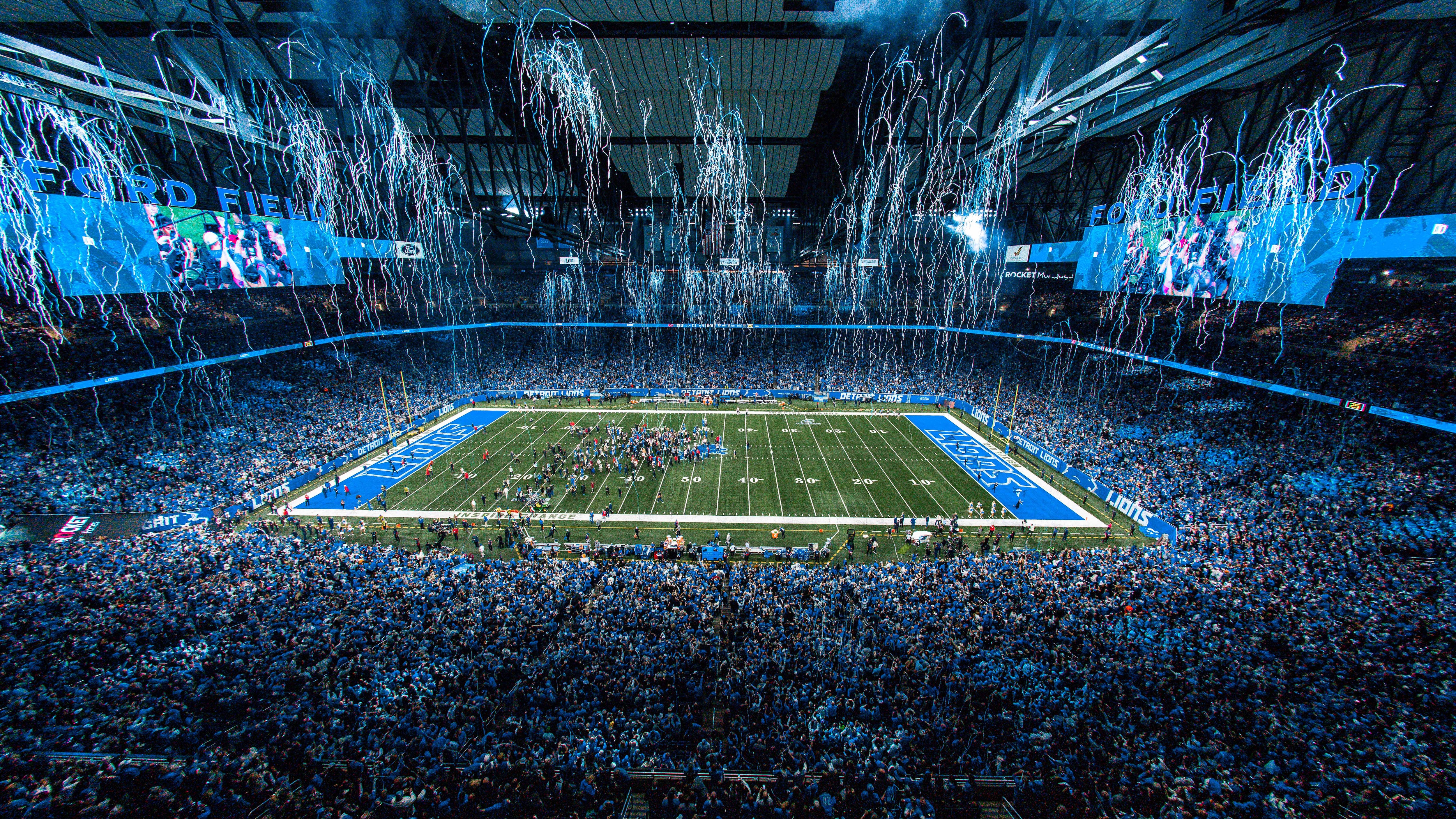 Wide stadium views during an NFC Divisional round football game against the Tampa Bay Buccaneers on January 21, 2024 in Detroit. (Stephanie VanWagoner/Detroit Lions via AP)