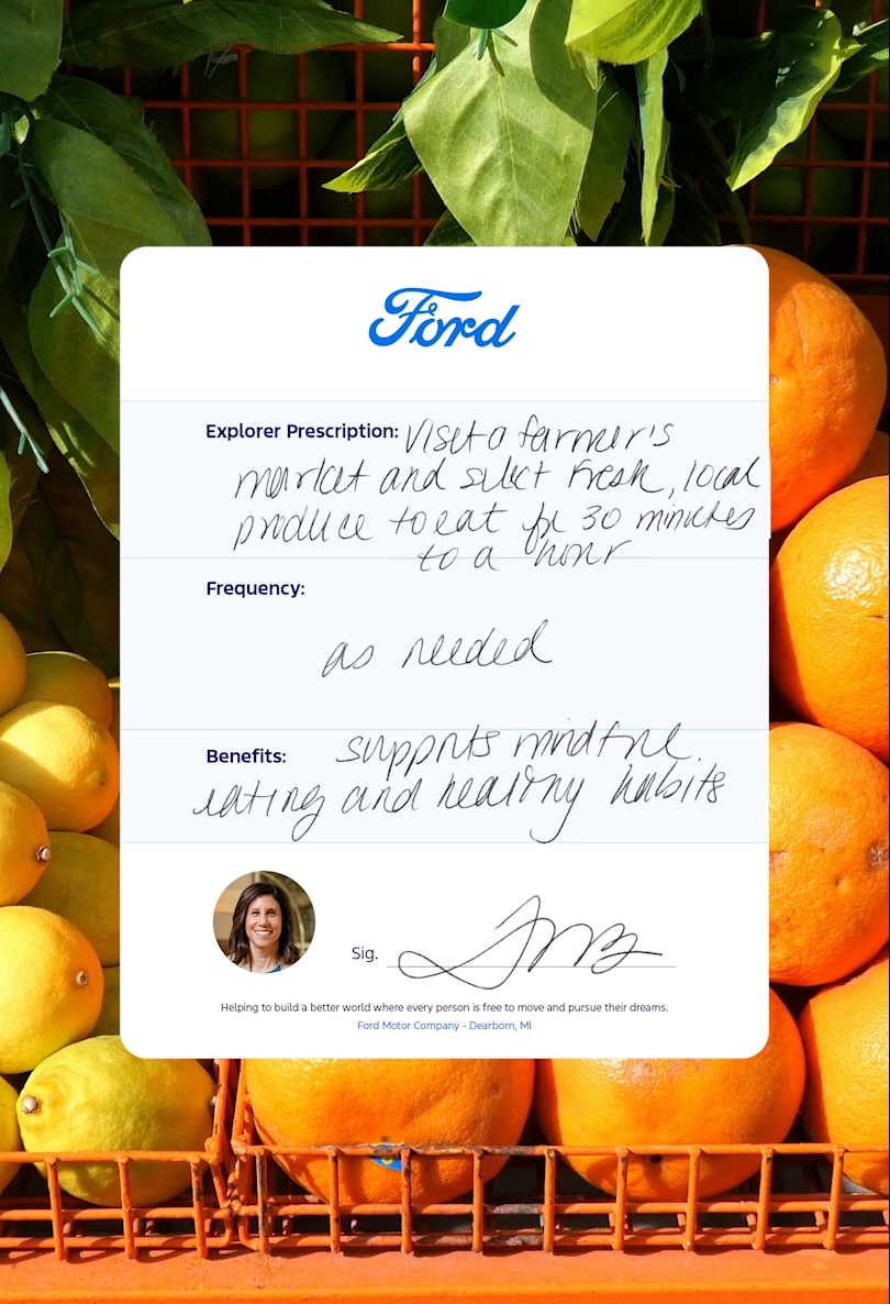 Visit a farmer's market and select fresh, local produce to eat for 30 minutes to an hour, as needed, to support mindful eating and healthy habits.