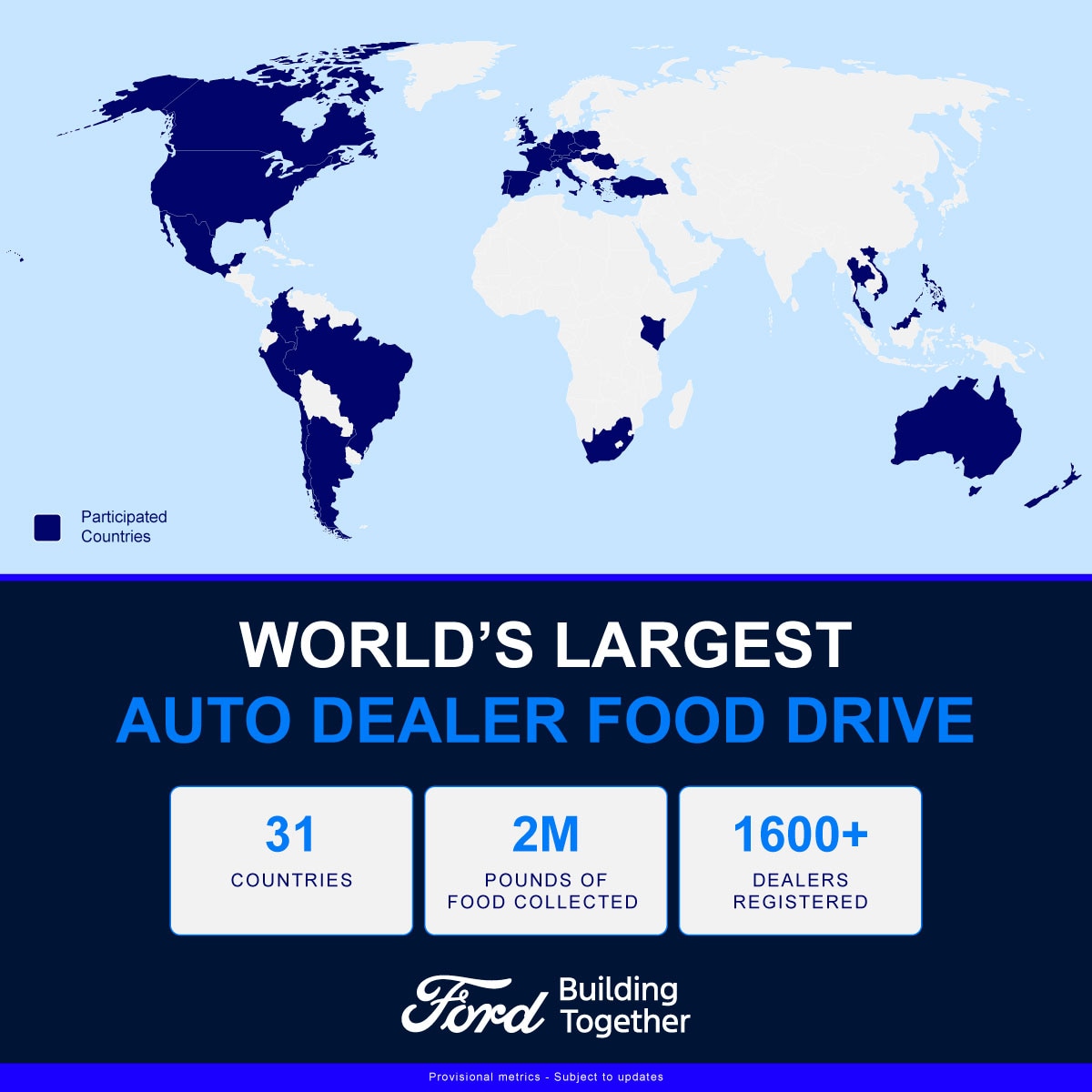 Graphic showing which countries participated in the World's Largest Auto Dealer Food Drive
