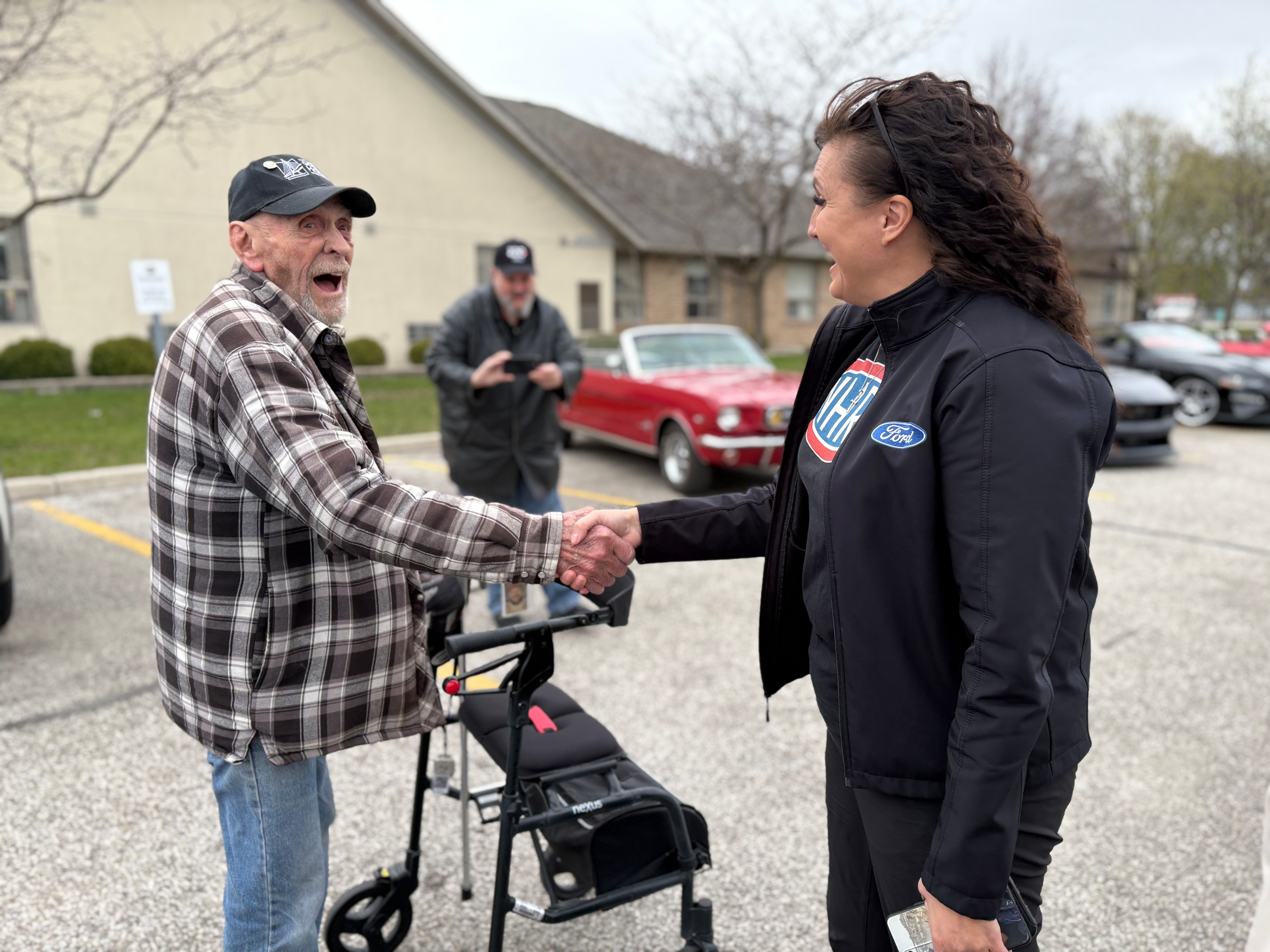 Paul Mailloux meets Sandy Ilievski, plant manager at the Ford Rawsonville Components Plant.