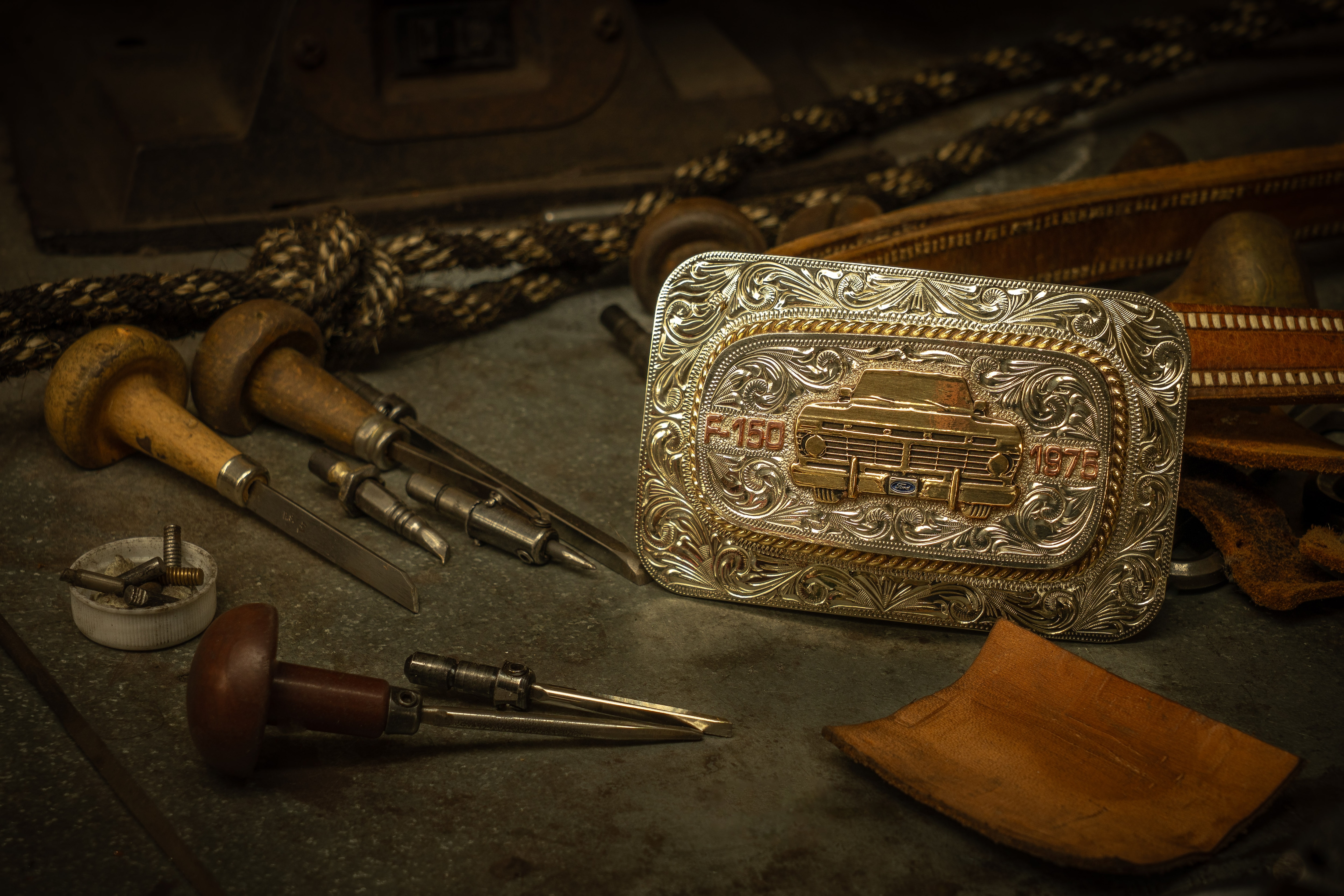 Limited edition Truckle custom belt buckles are designed to hold Ford key fobs and have the unmistakable mark of human hands guided by experience and a commitment to excellence — the same dedication echoing through the 50-year legacy of the Ford F-150.