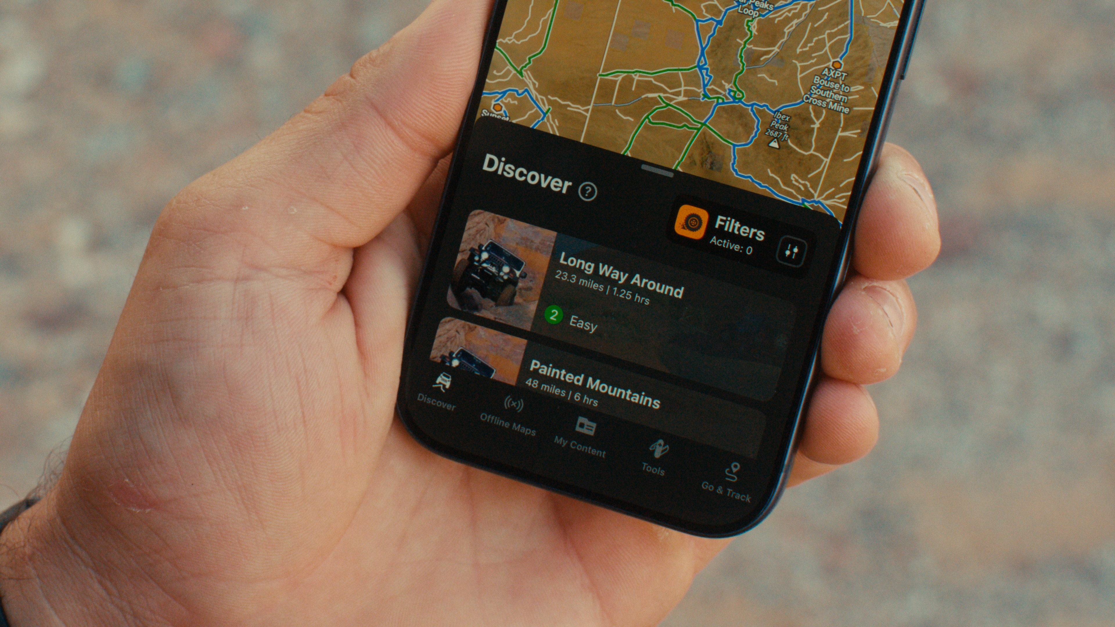 Chase fired up the onX Offroad app and used the “Discover” tab to find the perfect playground.