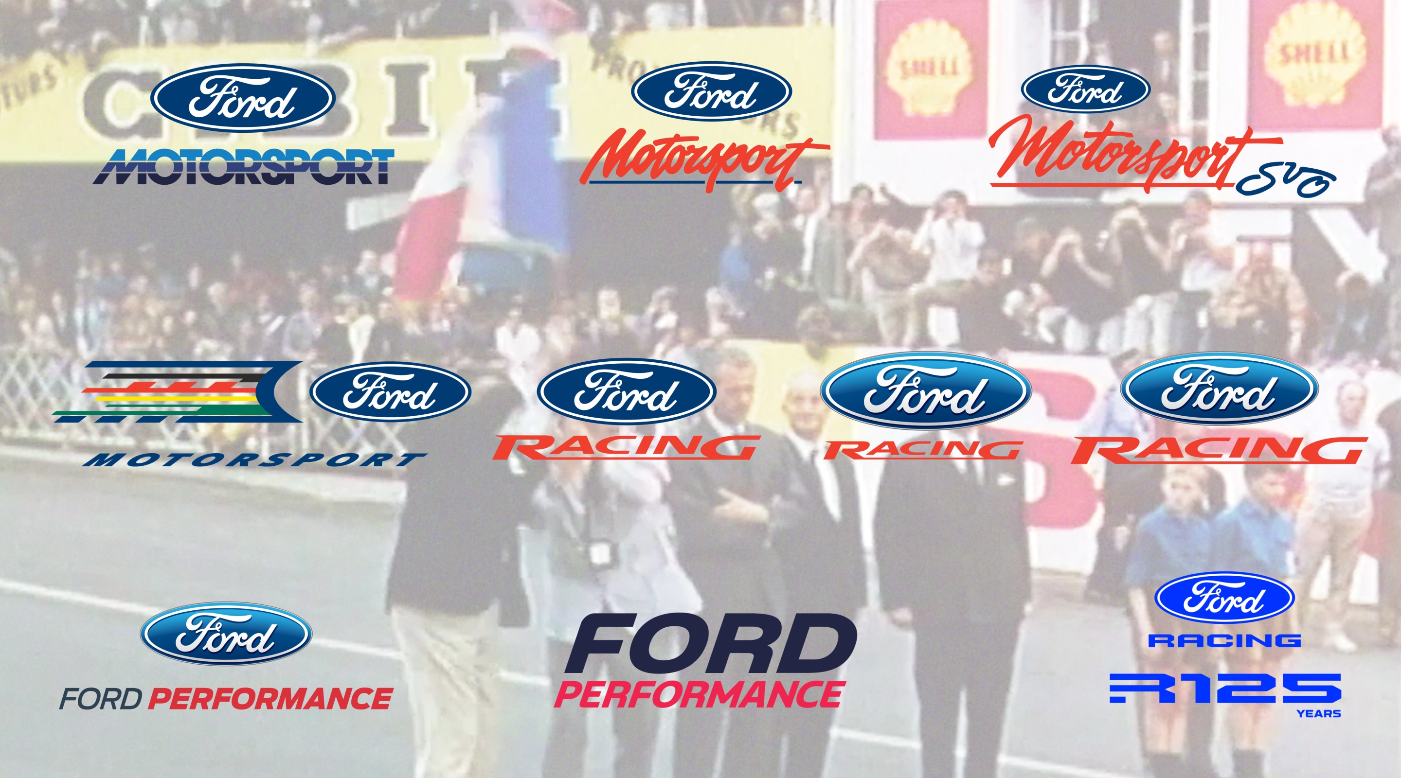 As Ford celebrates 125 years in racing, here is a look back at some of the names and logos Ford has used for its racing efforts.
