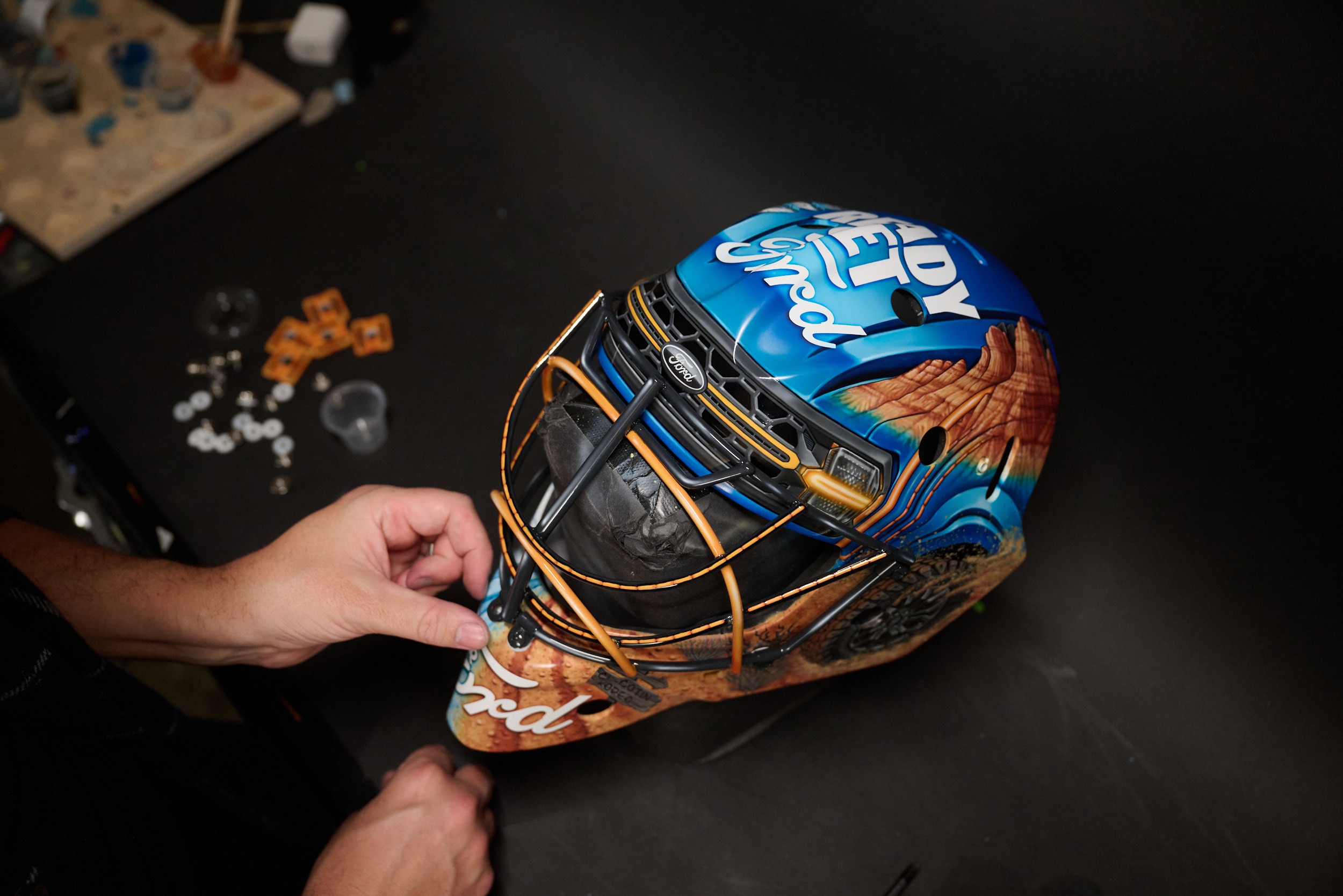Jordon Bourgeault, a world-renowned airbrush artist specializing in high-detail and complex designs, shares a dream project — designing a goalie mask for Ford and Carey Price.
