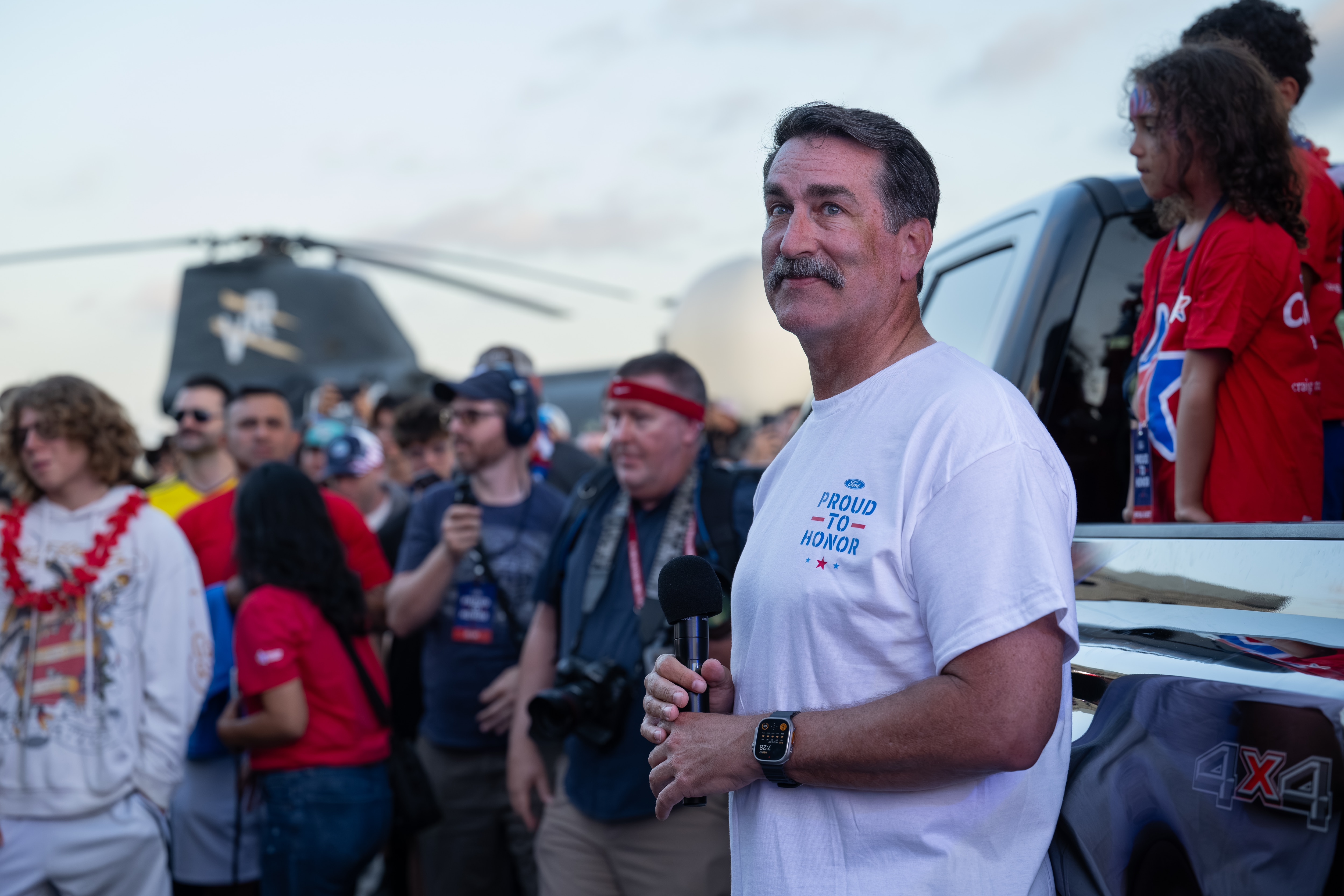 Actor and veteran Rob Riggle aboard the flight deck of the USS Midway.