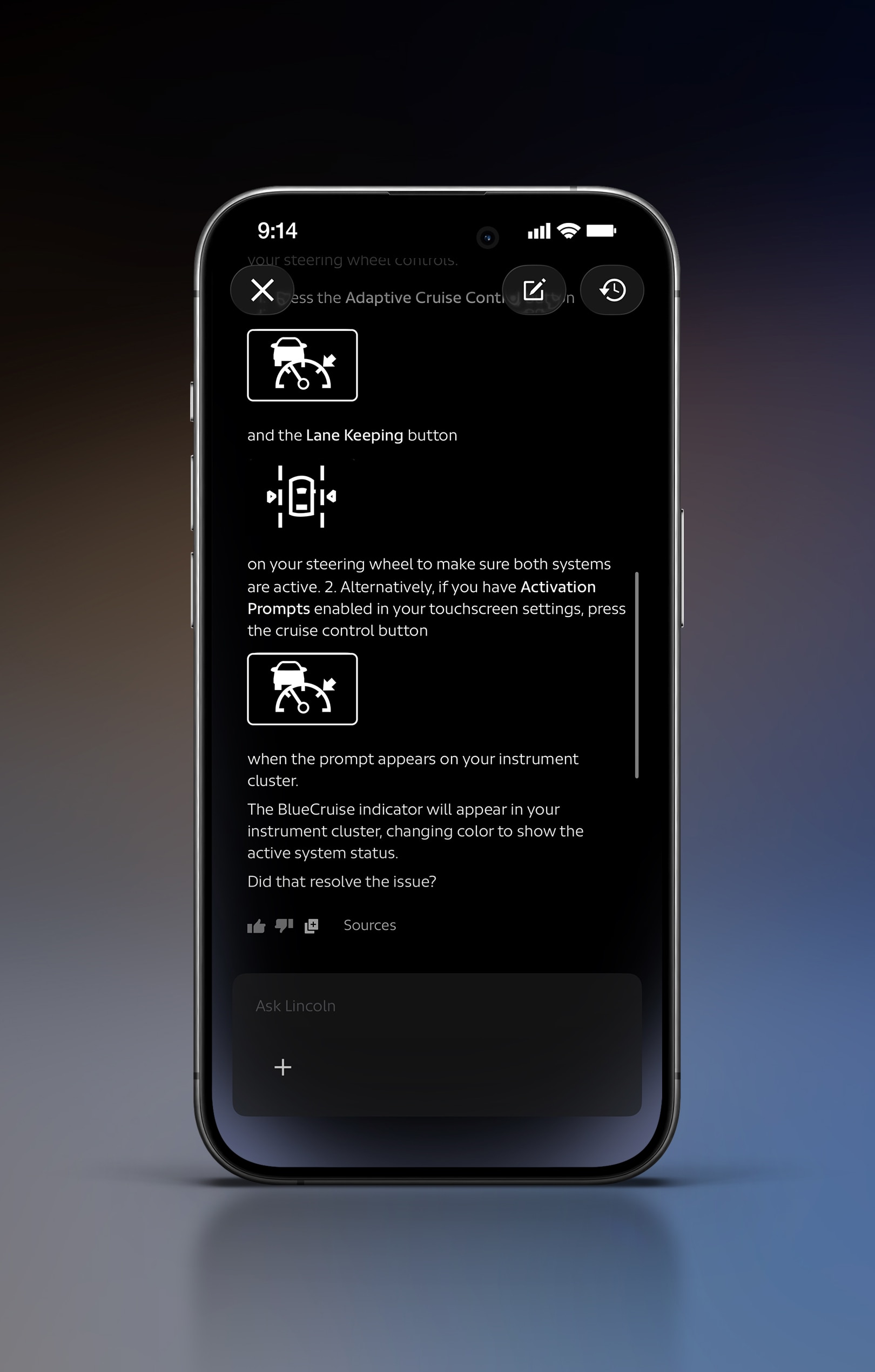 The AI assistant provides instant, personalized support so you can quickly access information in the owner’s manual and save time searching.