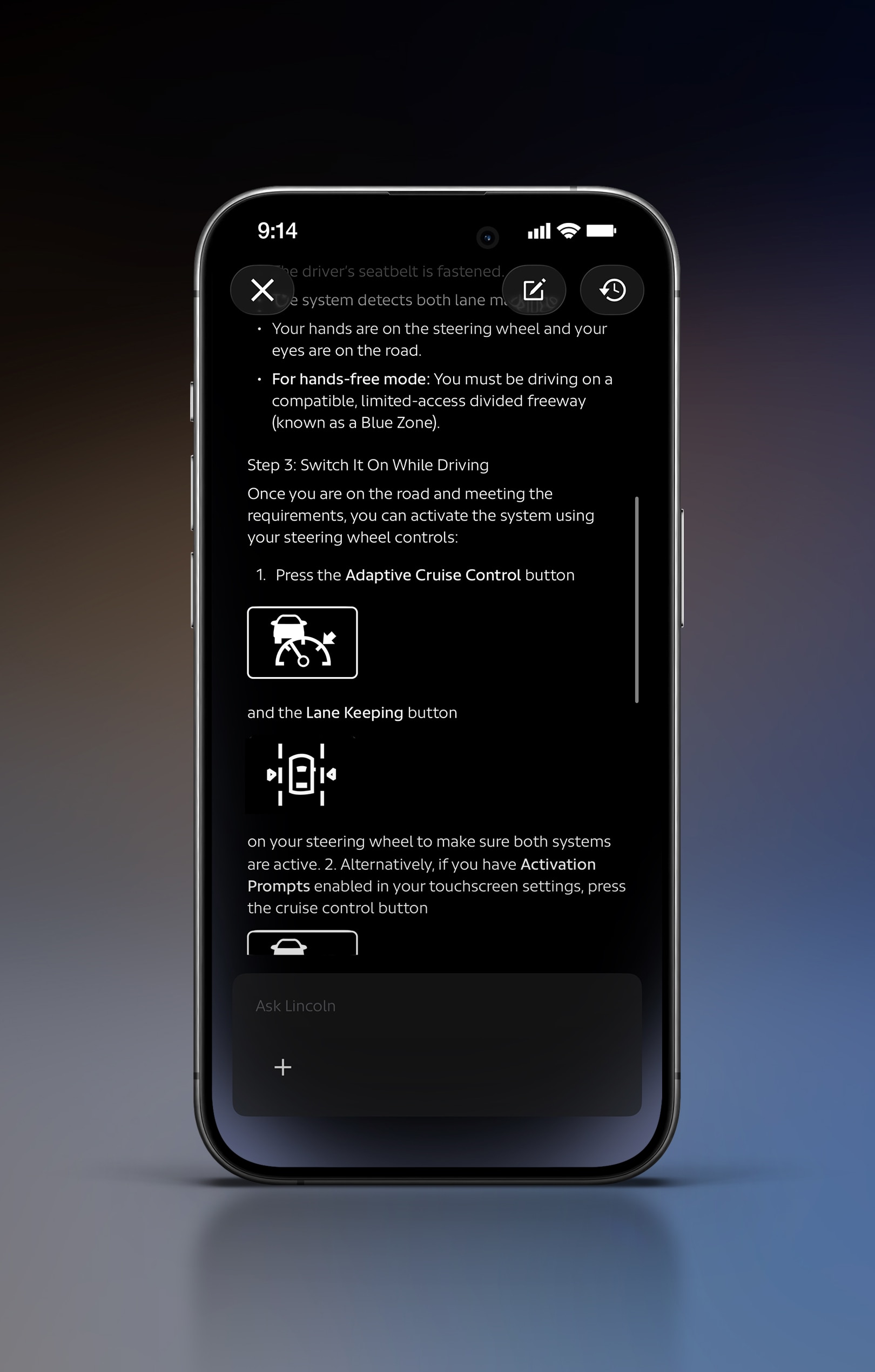 The AI assistant provides instant, personalized support so you can quickly access information in the owner’s manual and save time searching.