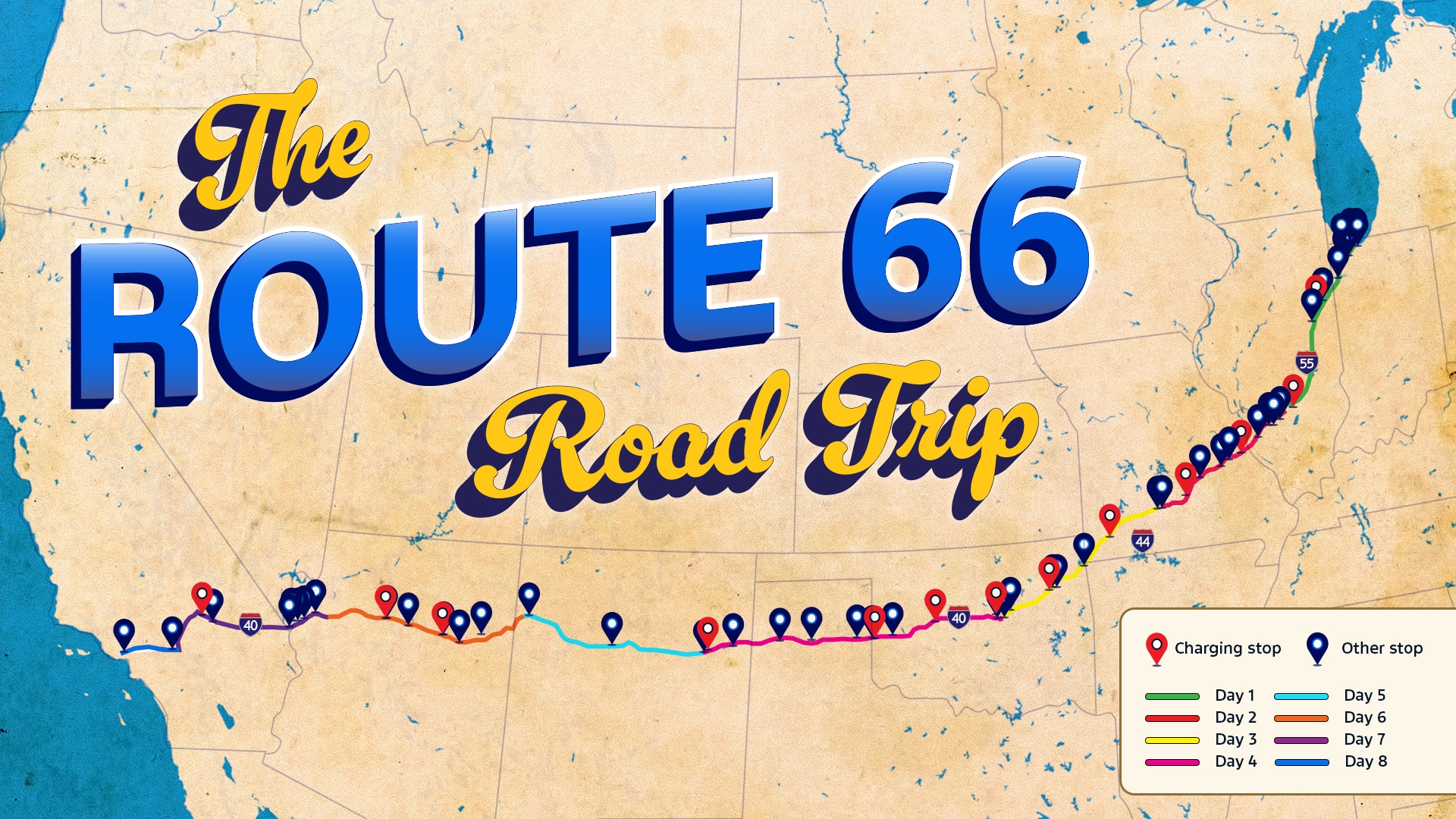 A 2026 Ford Mustang Mach-E GT California Special carried Liv and Patrick to many stops along their epic 2,448-mile Route 66 road trip.