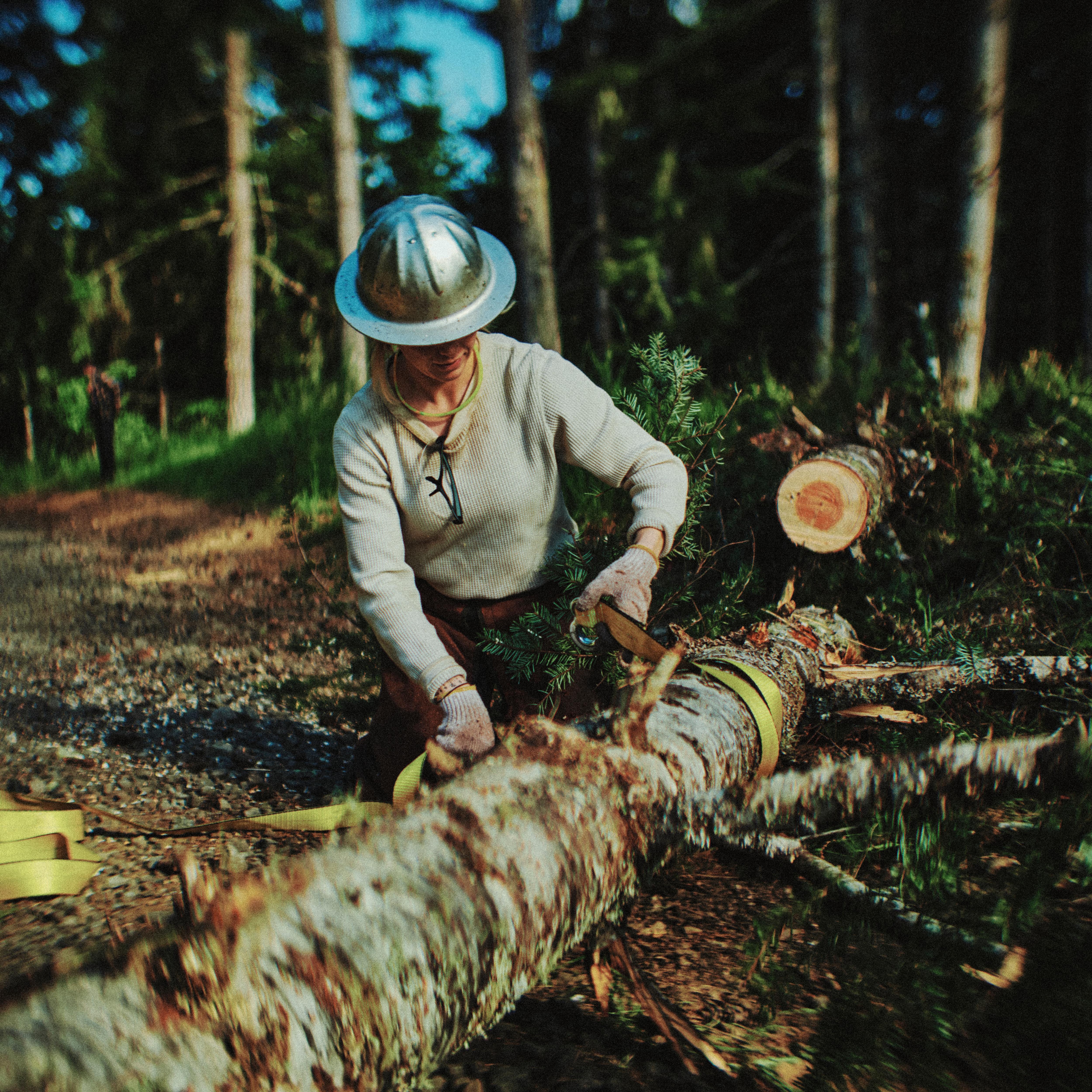 Johnson puts a lot of trust into the gear she uses — including the vehicles that bring down giant pieces of wood on ropes.