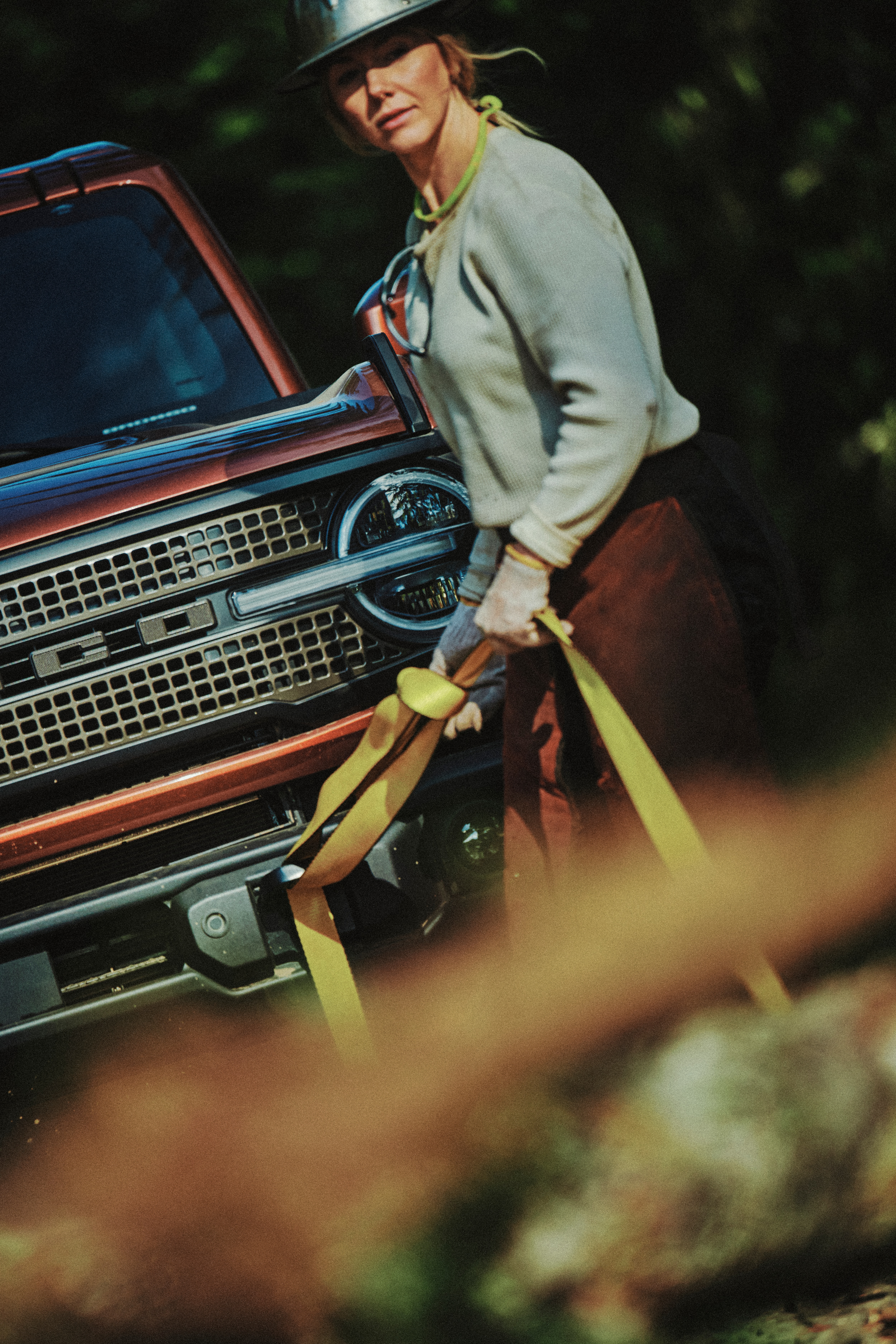 Johnson puts a lot of trust into the gear she uses — including the vehicles that bring down giant pieces of wood on ropes.