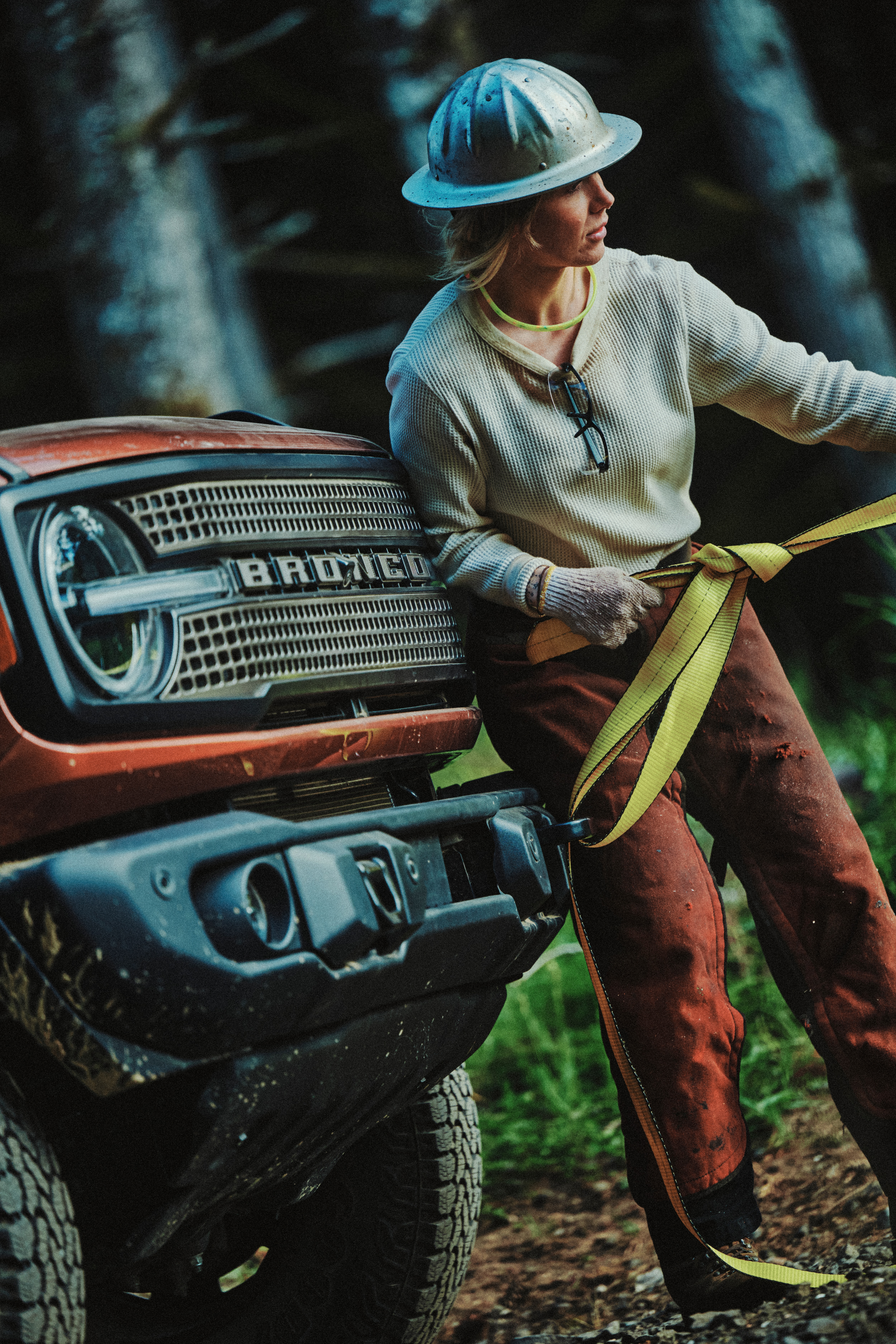 Johnson puts a lot of trust into the gear she uses — including the vehicles that bring down giant pieces of wood on ropes.
