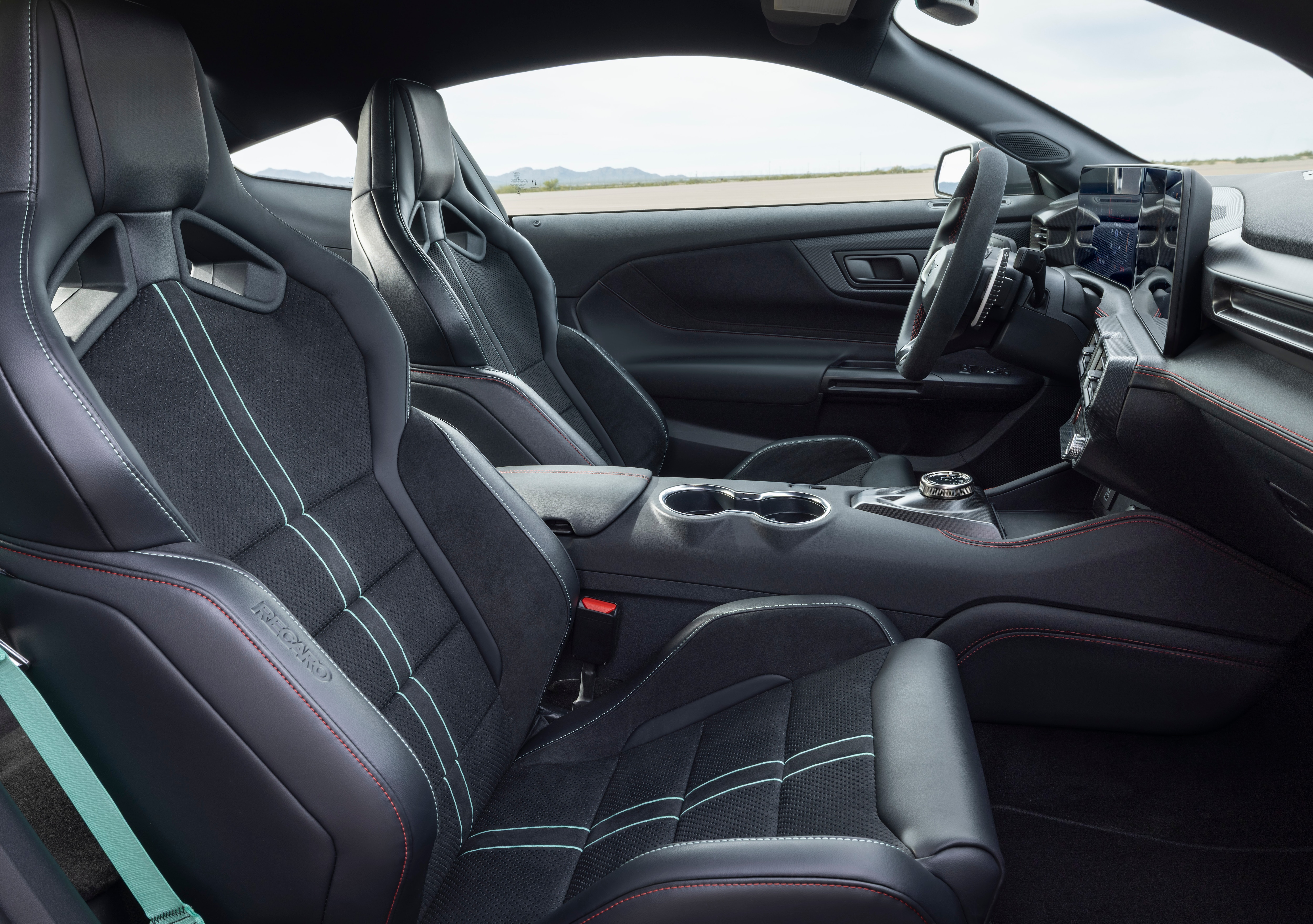 By working with the GTD team, we were able to adopt Brembo carbon-ceramic brakes and Michelin Pilot Sport Cup2 R tires for the Mustang Dark Horse SC Track Pack. Prototype vehicle shown. Actual production vehicle may vary. Available summer 2026.