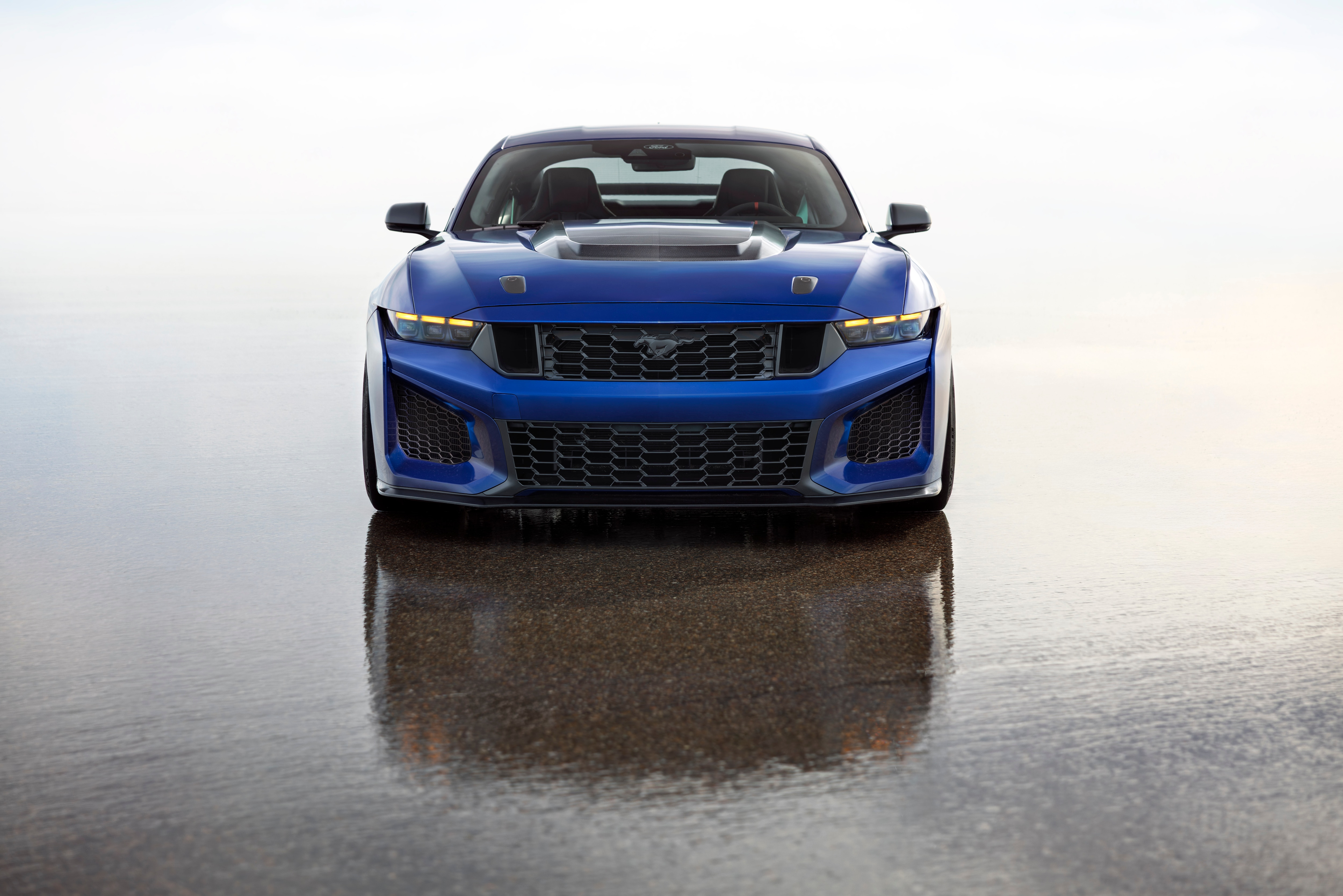 By working with the GTD team, we were able to adopt Brembo carbon-ceramic brakes and Michelin Pilot Sport Cup2 R tires for the Mustang Dark Horse SC Track Pack. Prototype vehicle shown. Actual production vehicle may vary. Available summer 2026.