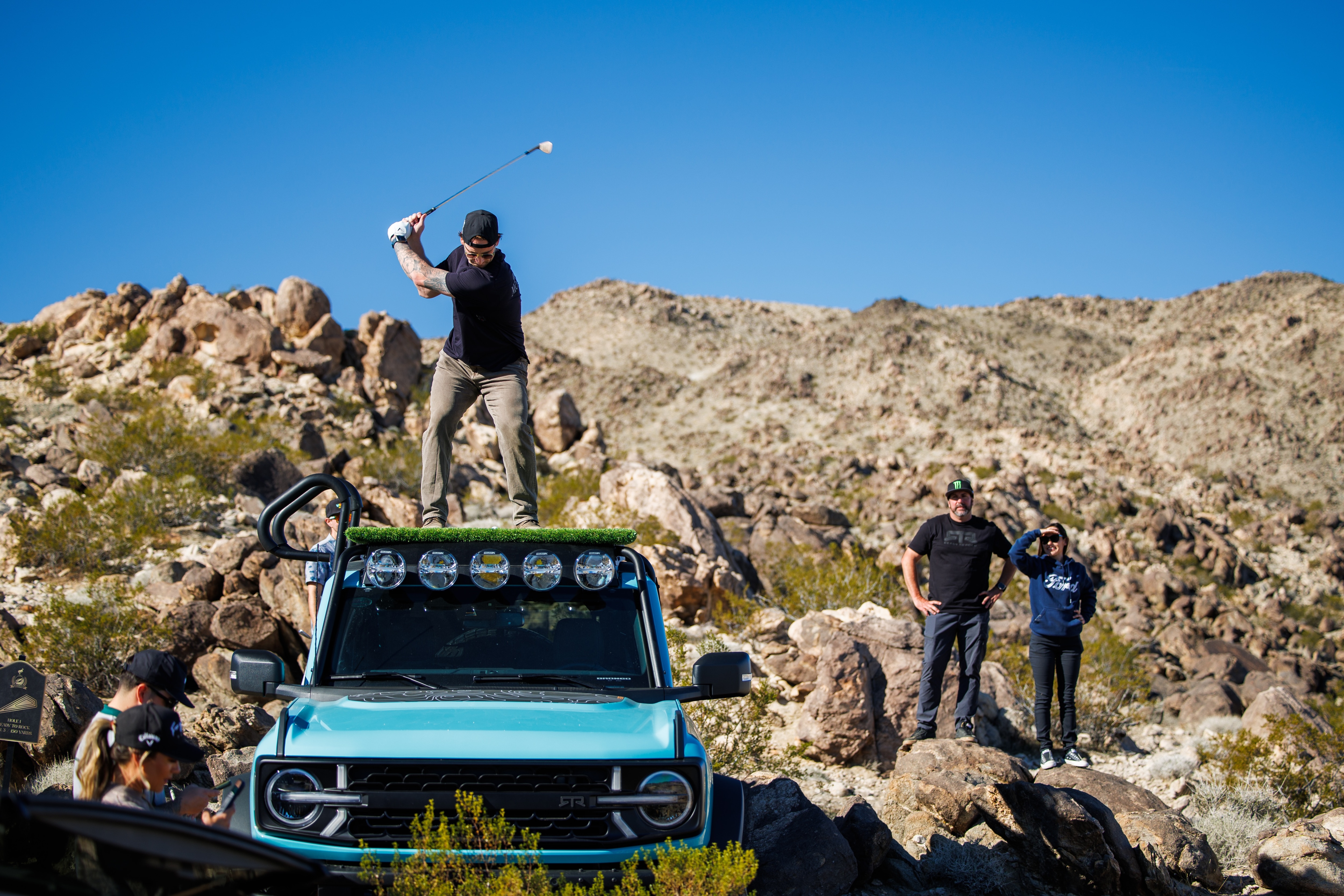 Vaughn Gittin Jr. and his RTR Vehicles team turned Johnson Valley into a golf course and Bronco® SUVS  into golf carts for an epic driving — and putting — extravaganza. 