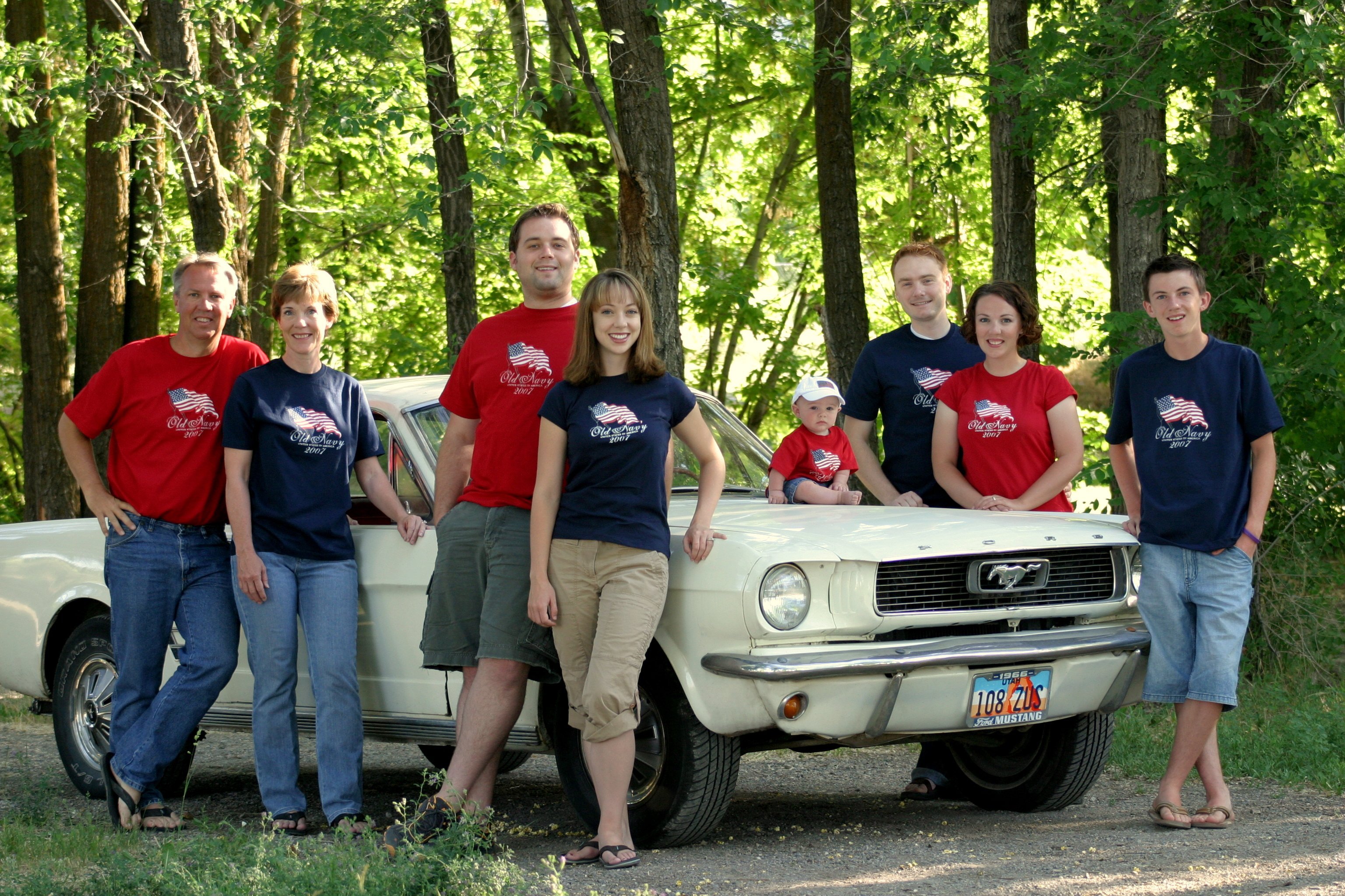 The family Mustang is at the center of each family photo from 1998 to 2025.