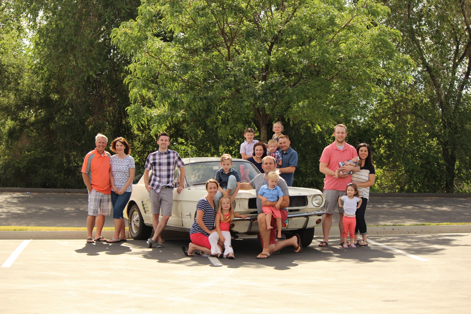 The family Mustang is at the center of each family photo from 1998 to 2025.