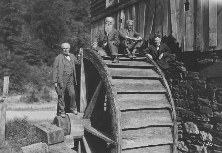 Thomas Edison, John Burroughs, Henry Ford, and Harvey Firestone, 1918, West Virginia. From the collections of the Benson Ford Research Center at The Henry Ford.