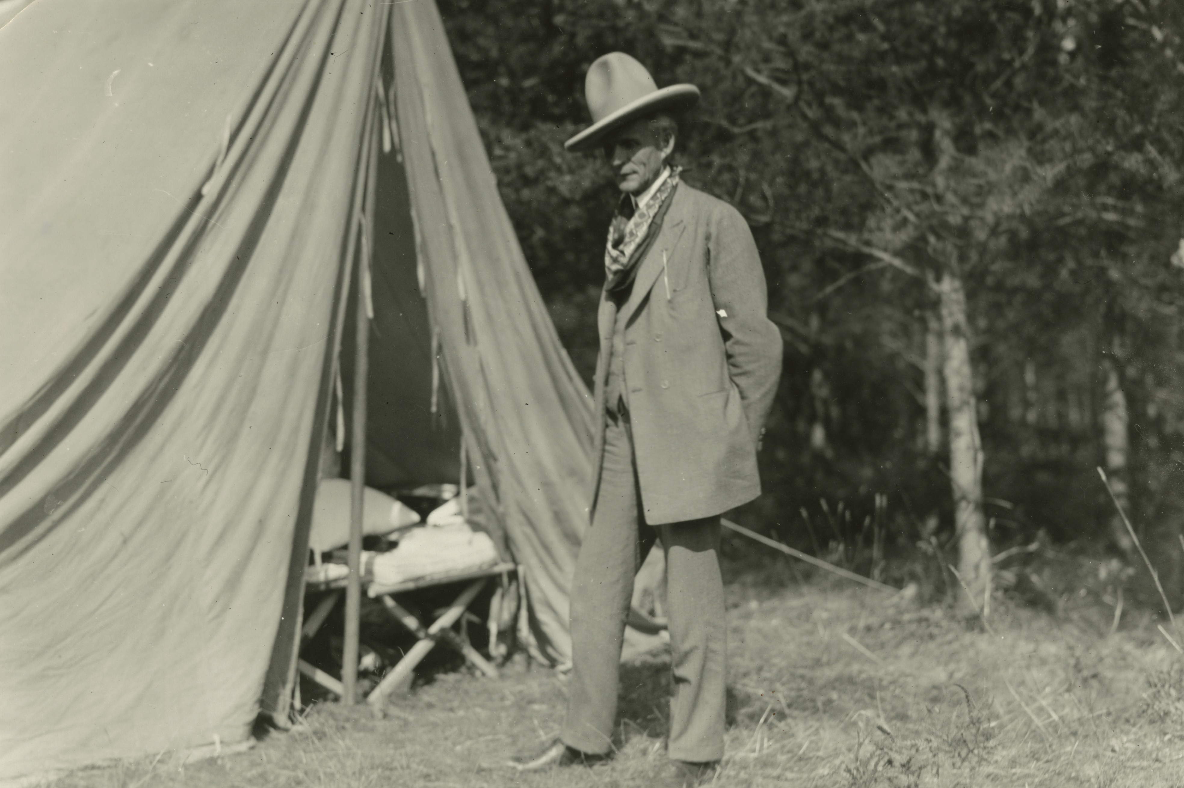 Henry Ford outside a tent, 1923. From the collections of the Benson Ford Research Center at The Henry Ford.