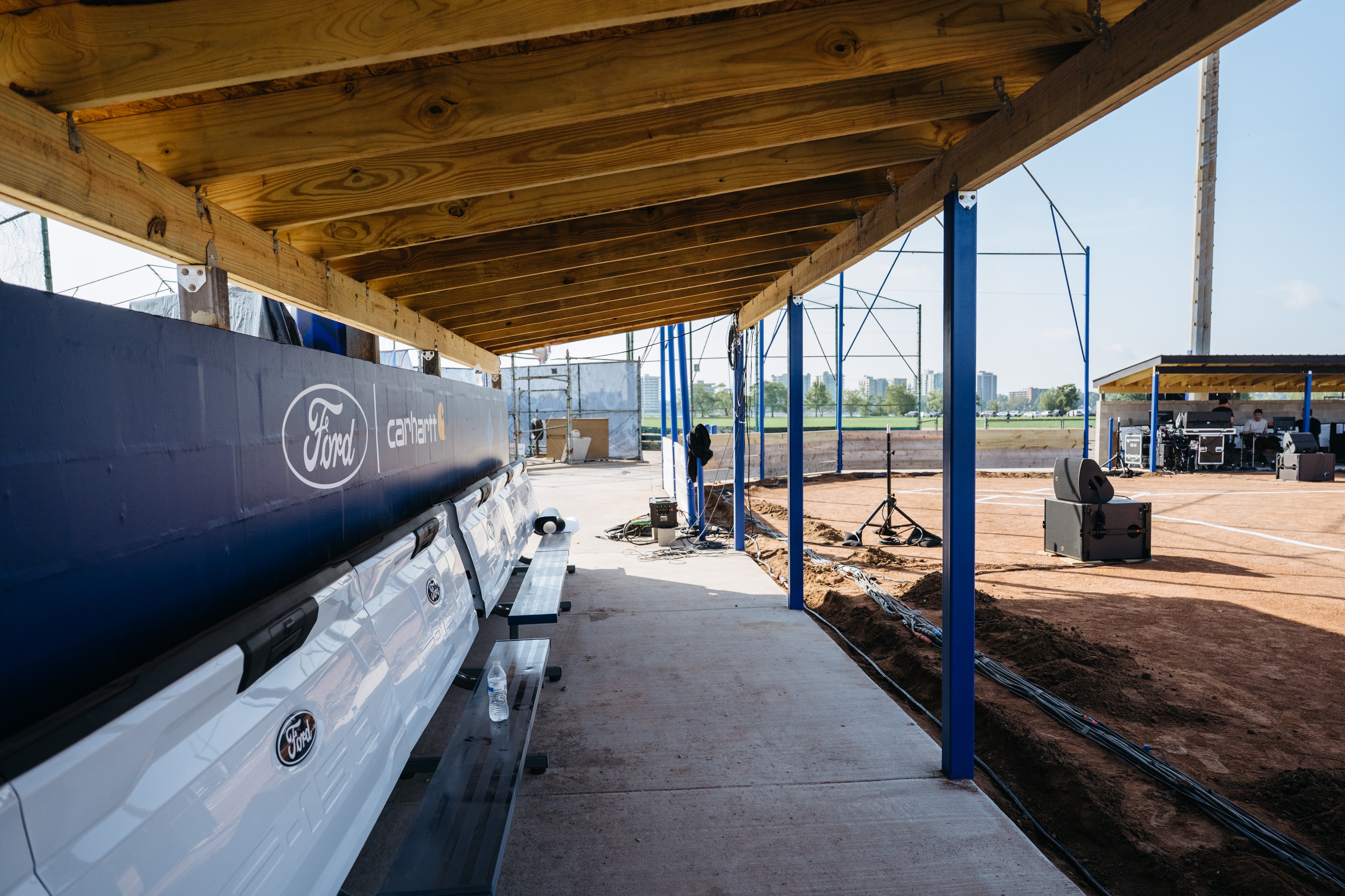 The new custom dugouts with benches that feature F-150 tailgates help make the field a destination for local ball players.